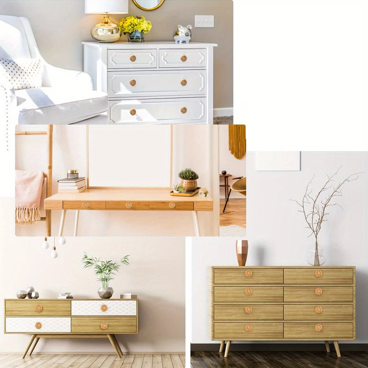 decor - Boho Eco Chic 6pcs Rattan Drawer Knobs Rustic and Vintage Charm - Boho Eco Boutique™ - decor - Boho Eco Boutique™ - 6pcs - 