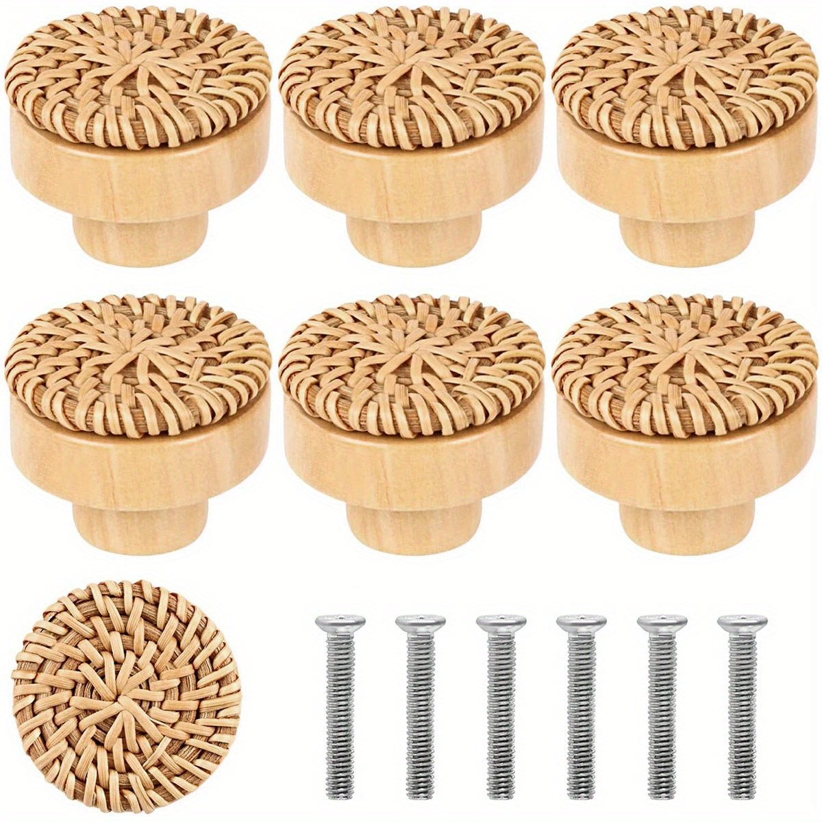 decor - Boho Eco Chic 6pcs Rattan Drawer Knobs Rustic and Vintage Charm - Boho Eco Boutique™ - decor - Boho Eco Boutique™ - 6pcs - 