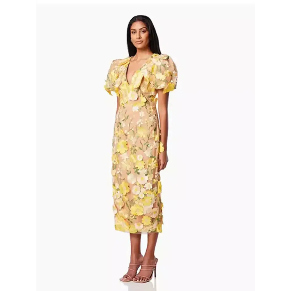 Boho Eco Embroidered V-Neck Stereo Summer Dress – Elegant Bohemian Style - dresses