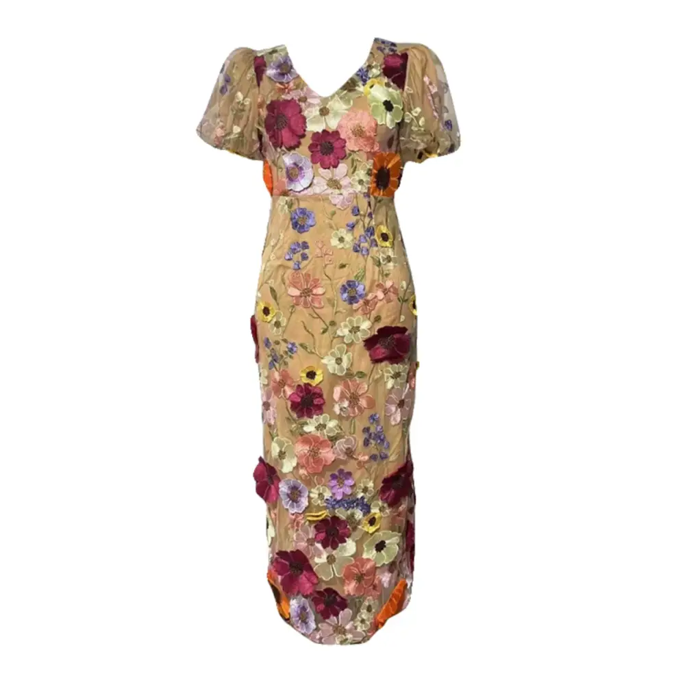Boho Eco Embroidered V-Neck Stereo Summer Dress – Elegant Bohemian Style - dresses