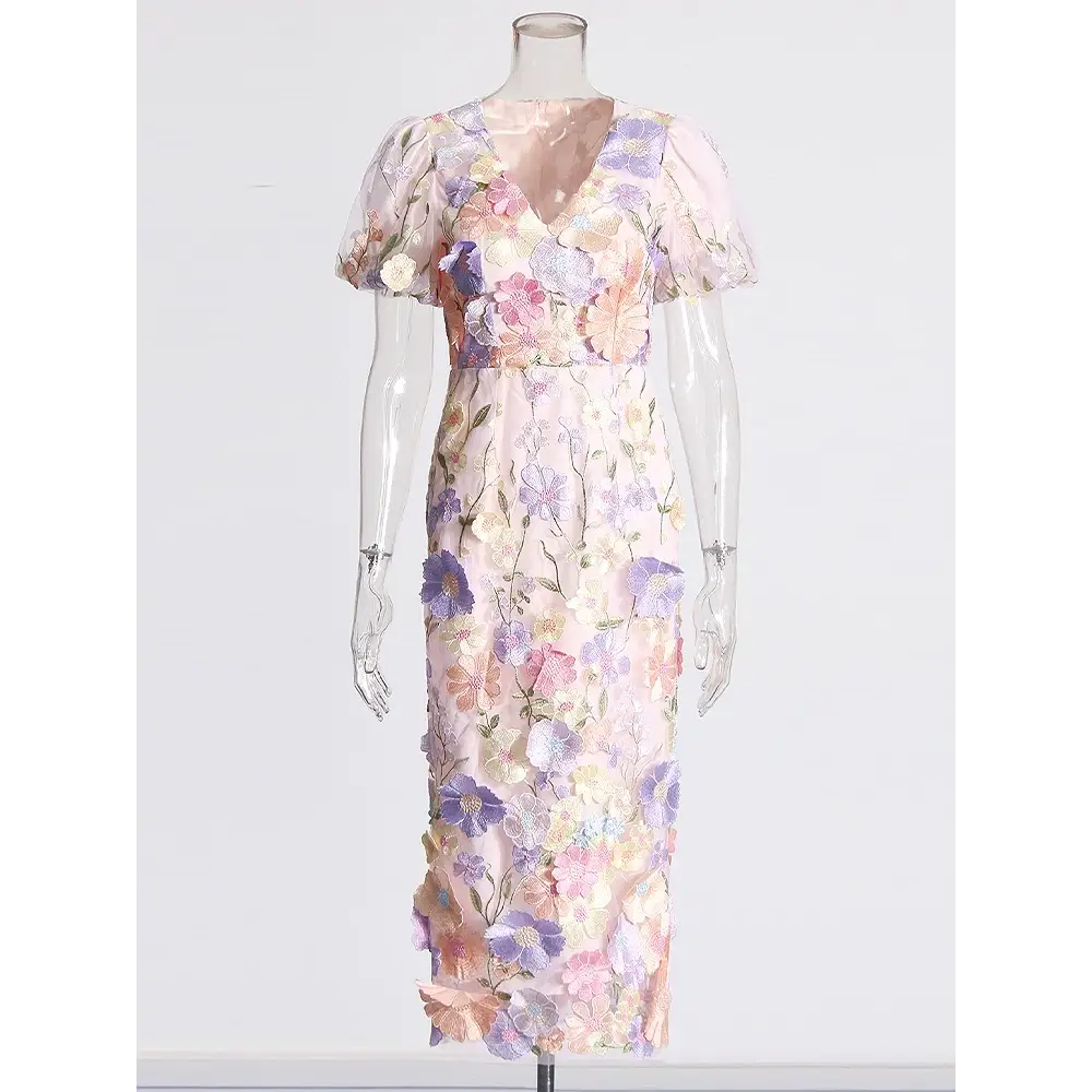Boho Eco Embroidered V-Neck Stereo Summer Dress – Elegant Bohemian Style - 紫色长裙 / S - dresses