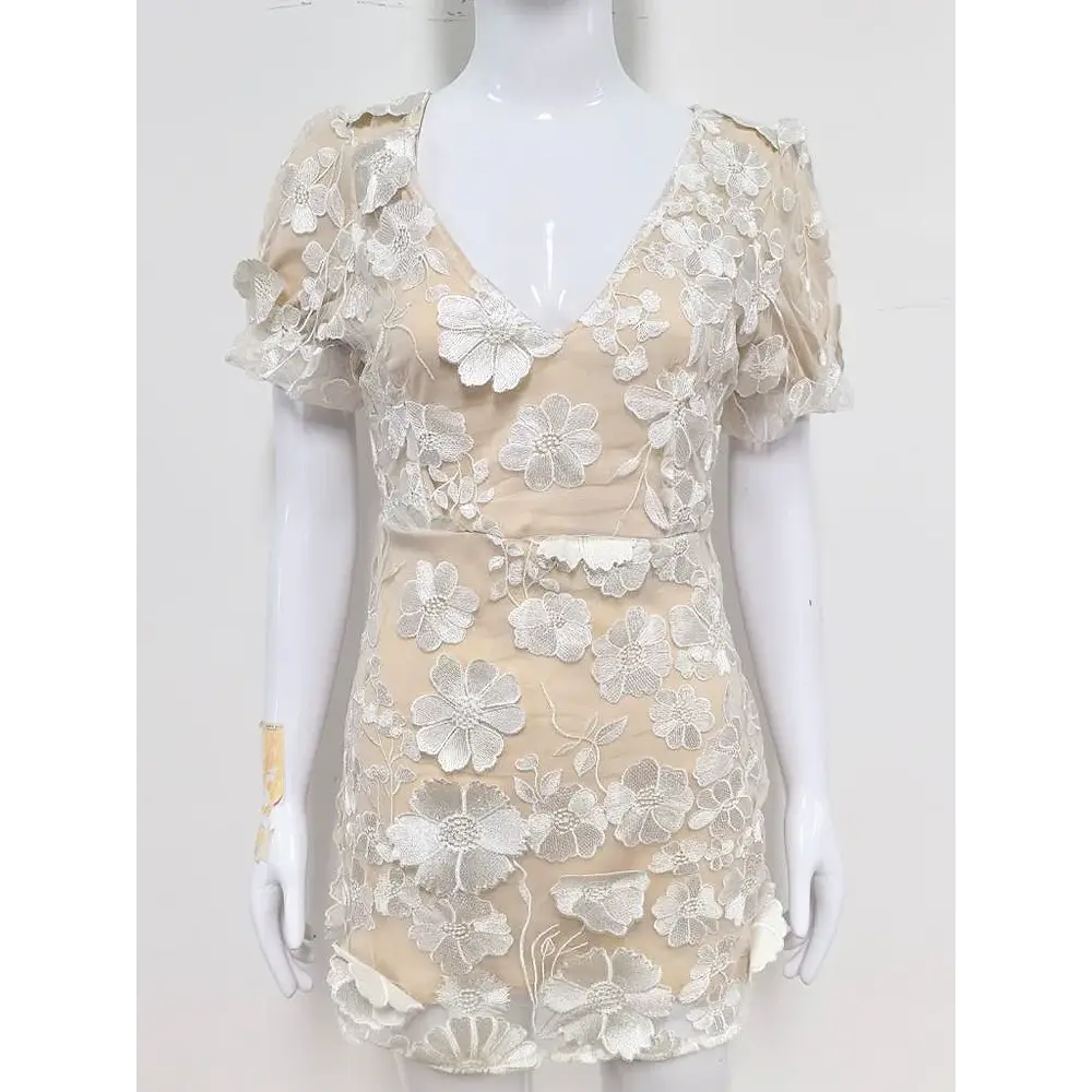 Boho Eco Embroidered V-Neck Stereo Summer Dress – Elegant Bohemian Style - 白色短裙 / 3XL - dresses