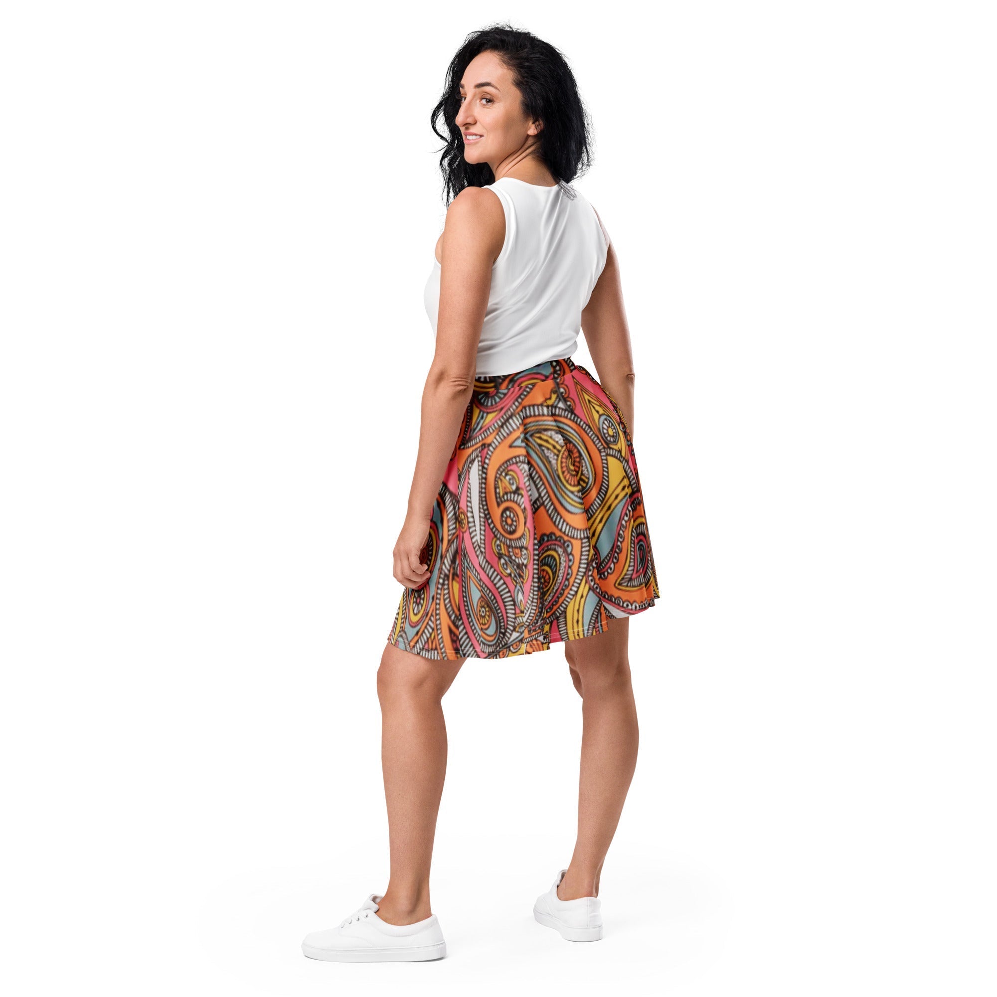 All Over Prints - Boho Eco Paisley Pink and Orange Flowy Skirt - Boho Eco Boutique™ - Boho Eco Boutique™ - XS - 