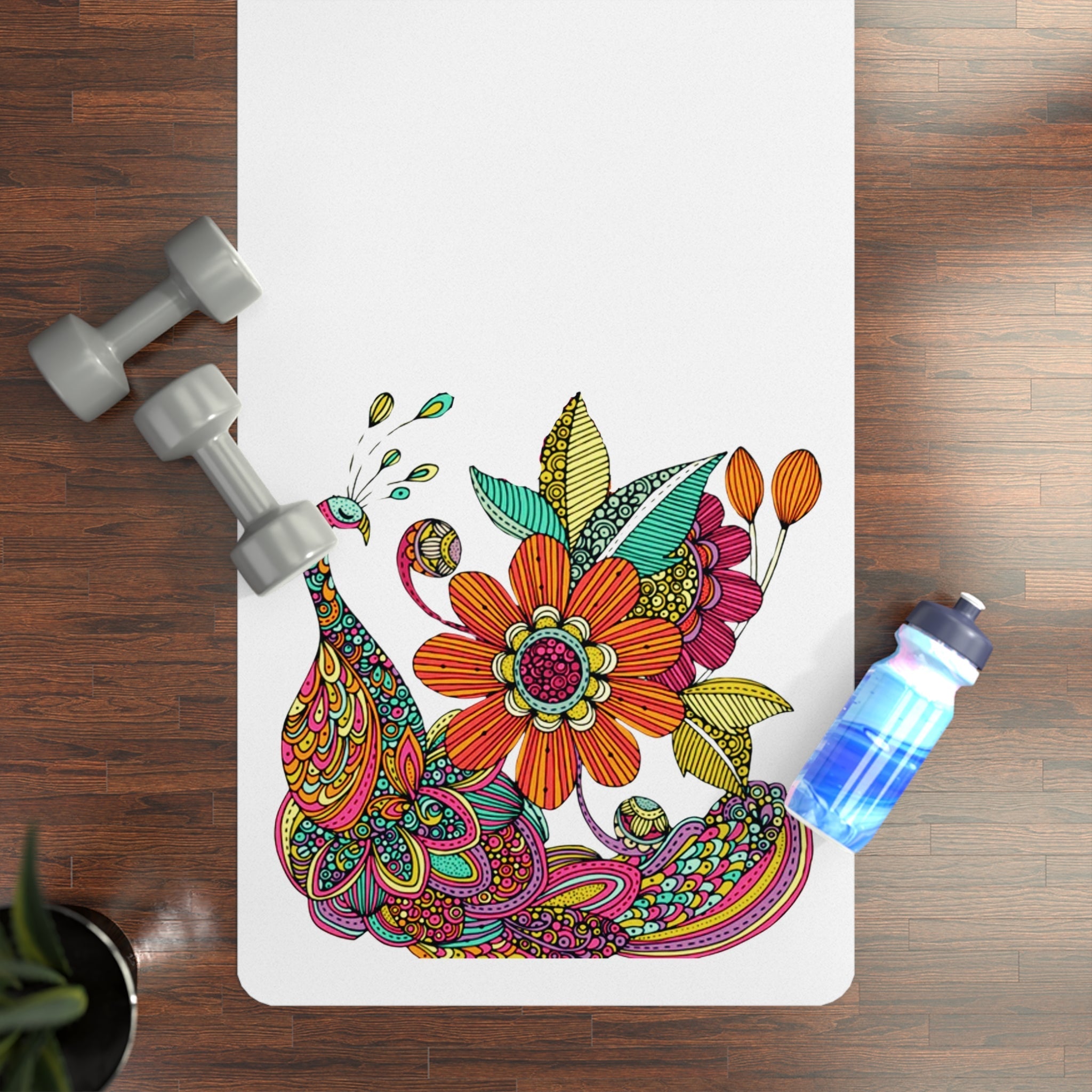 Home Decor - Boho Eco Rubber Peacock Expressive Yoga Mat Vibrant Colors Eco - Friendly - Boho Eco Boutique™ - Boho Eco Rubber Peacock Expressive Yoga Mat Vibrant Colors Eco - Friendly - 24” x 70” - 