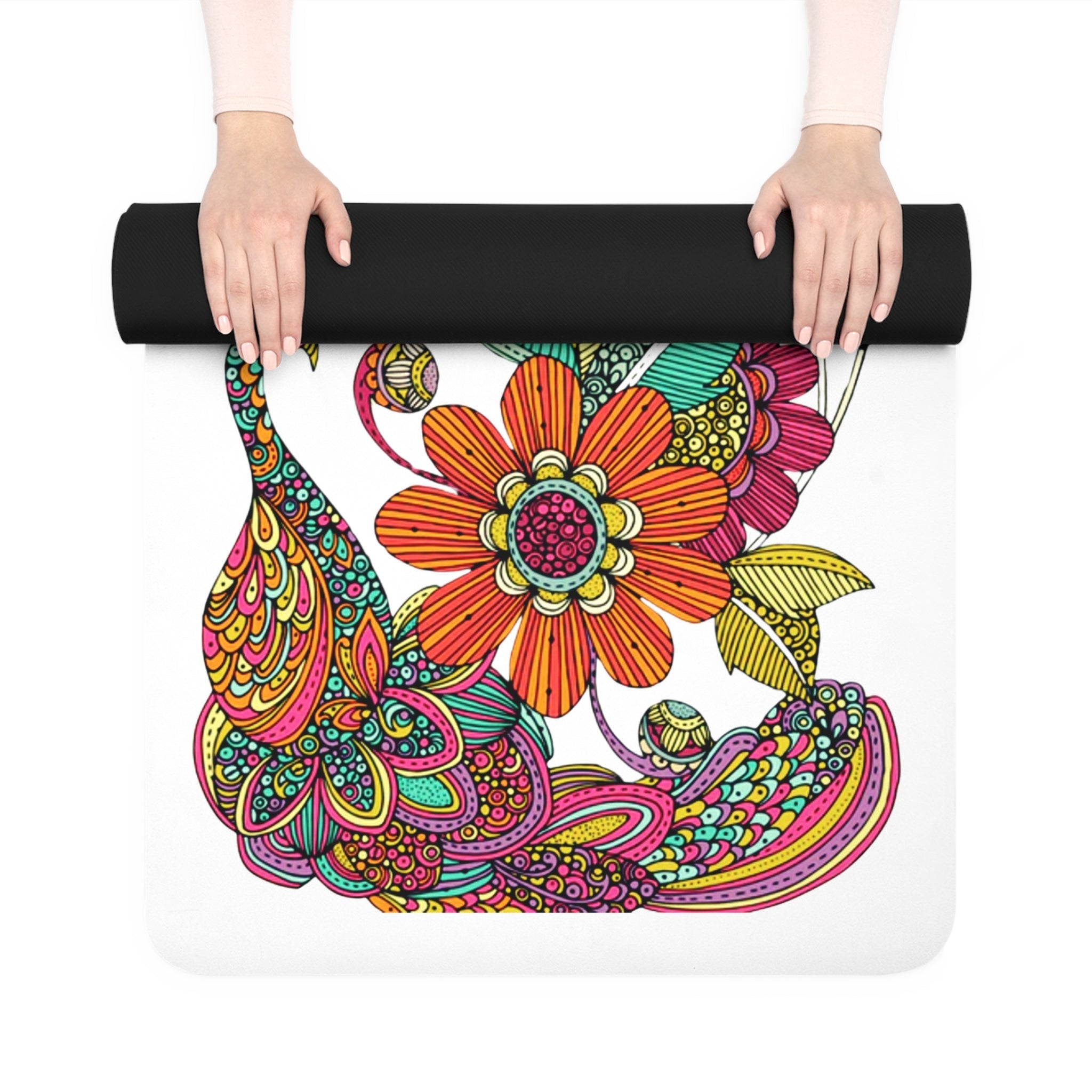 Home Decor - Boho Eco Rubber Peacock Expressive Yoga Mat Vibrant Colors Eco - Friendly - Boho Eco Boutique™ - Boho Eco Rubber Peacock Expressive Yoga Mat Vibrant Colors Eco - Friendly - 24” x 70” - 