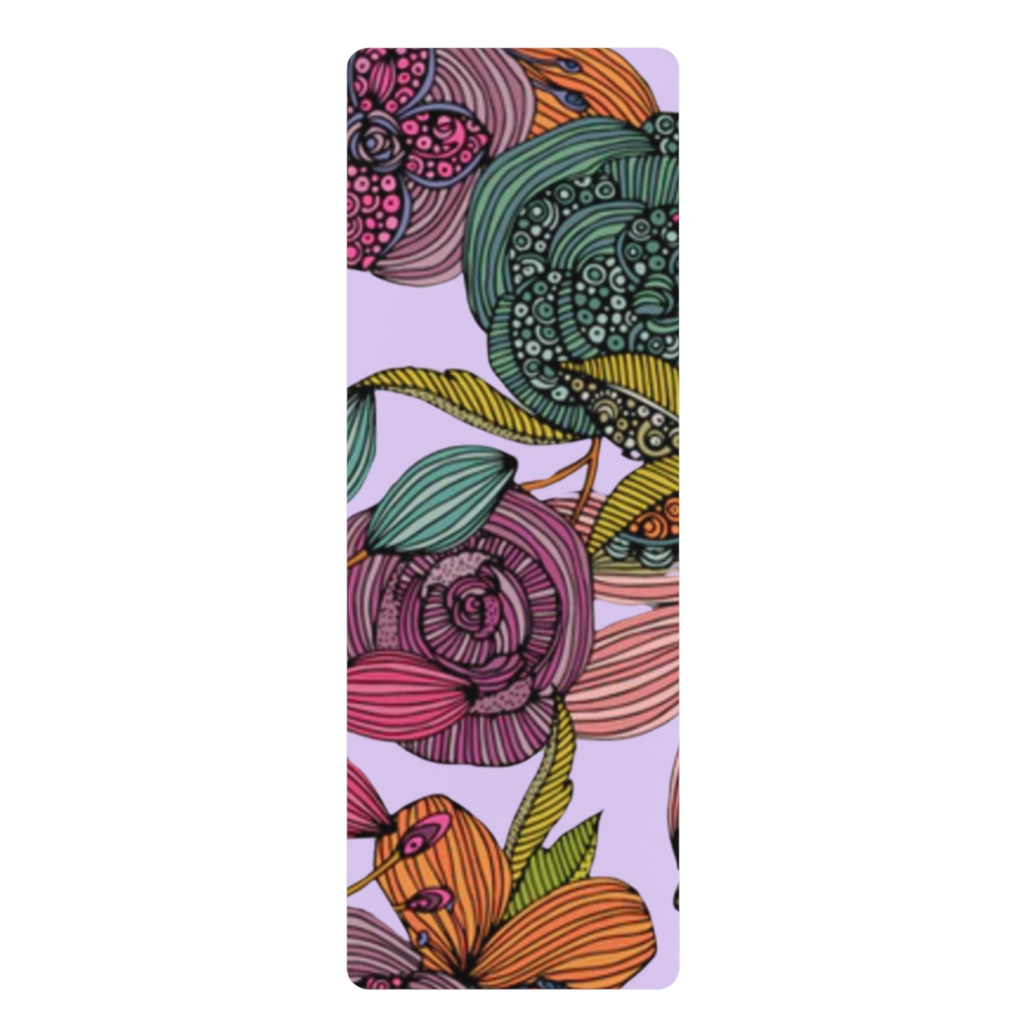 Home Decor - Boho Eco Rubber Yoga Mat | Vibrant Floral Pattern with Purple Background | Eco - Friendly Fitness Mat for Home, Gym, and Travel - Boho Eco Boutique™ - Boho Eco Rubber Yoga Mat | Vibrant Floral Pattern with Purple Background | Eco - Friendly Fitness Mat for Home, Gym, and Travel - 24” x 70” - 