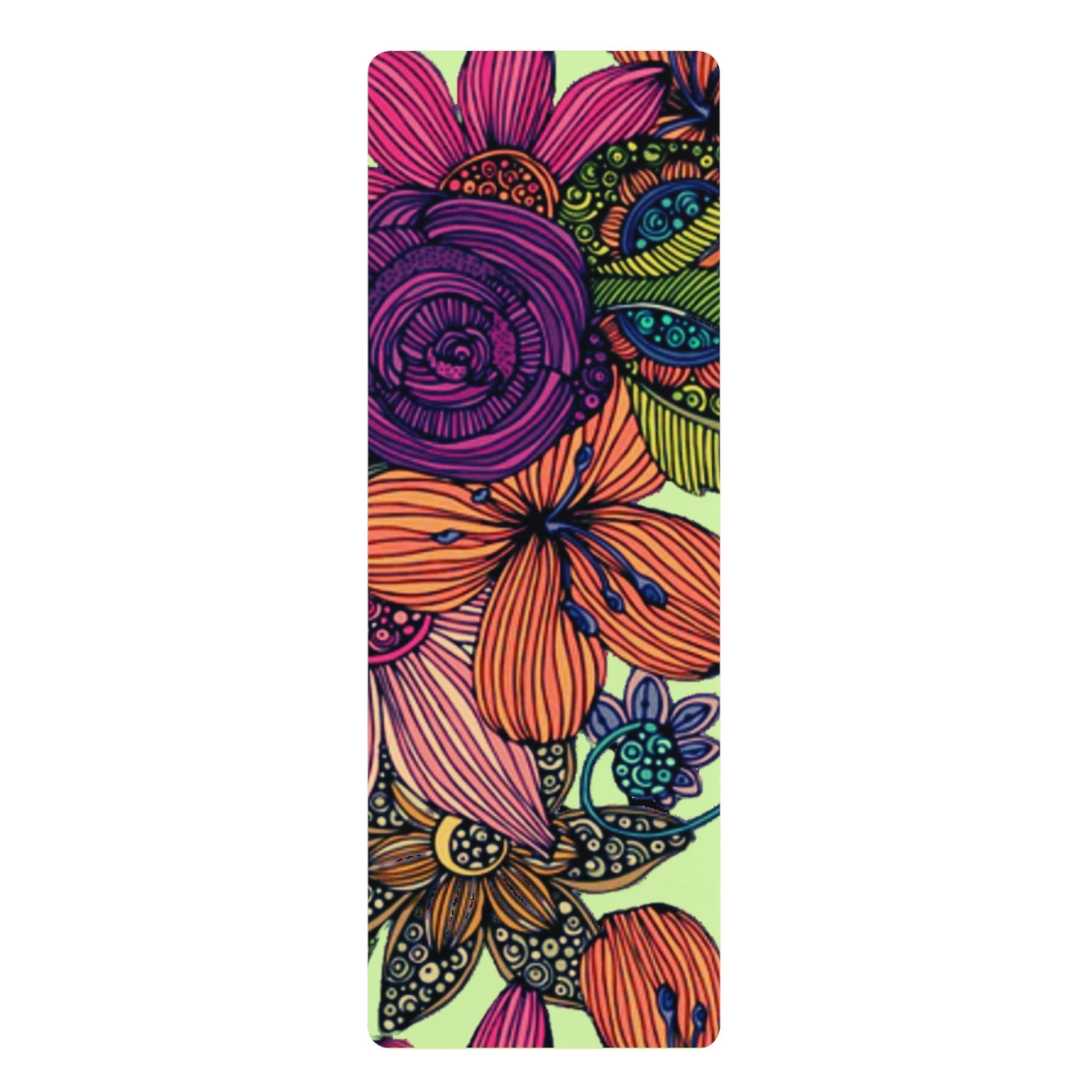 Home Decor - Boho Eco Rubber Yoga Mat | Vibrant Floral Pattern with Yellow Background | Eco - Friendly Fitness Mat for Home, Gym, and Travel - Boho Eco Boutique™ - Boho Eco Rubber Yoga Mat | Vibrant Floral Pattern with Yellow Background | Eco - Friendly Fitness Mat for Home, Gym, and Travel - 24” x 70” - 