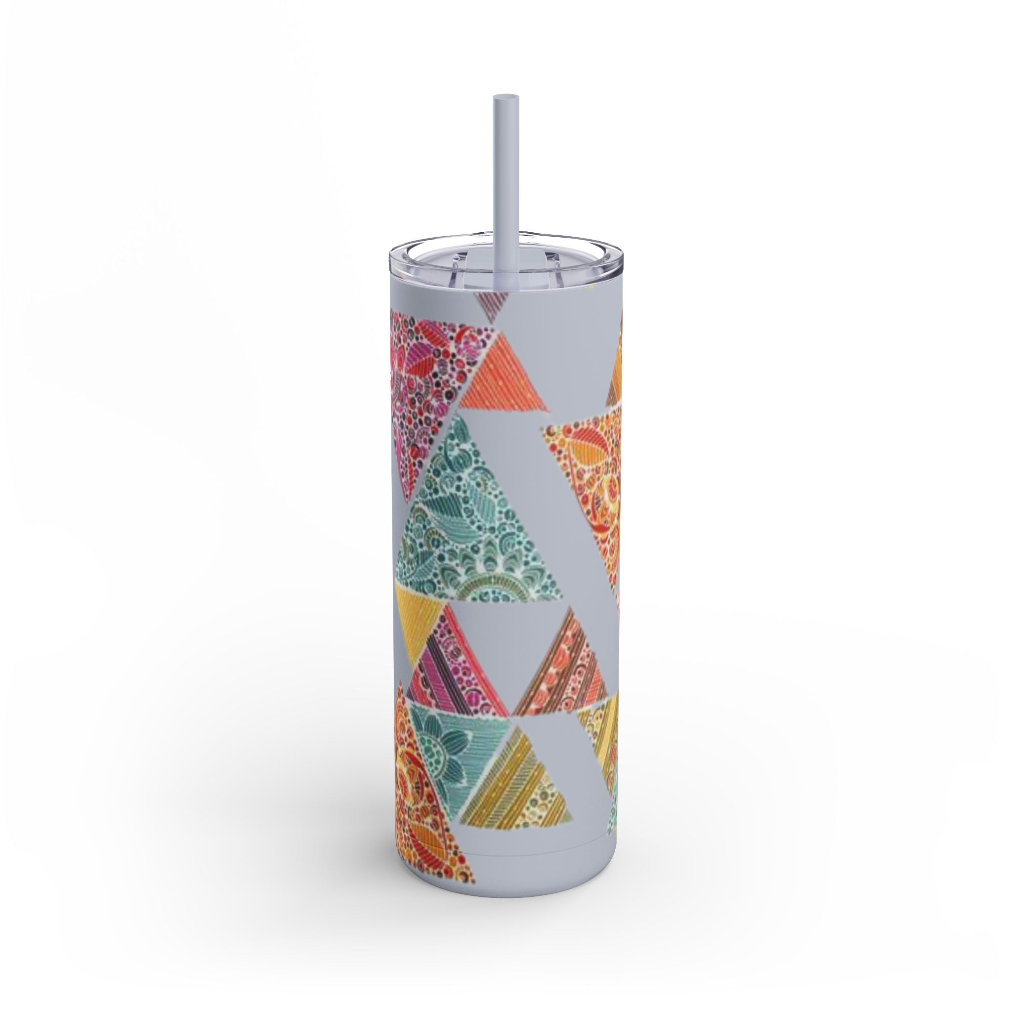 Mug - Boho Eco Skinny Matte Tumbler 20oz | Bohemian Triangles Design | Insulated Stainless Steel Travel Mug | Reusable Eco - Friendly Drinkware - Boho Eco Boutique™ - Boho Eco Skinny Matte Tumbler 20oz | Bohemian Triangles Design | Insulated Stainless Steel Travel Mug | Reusable Eco - Friendly Drinkware - Dusty Blue - 20oz - Matte