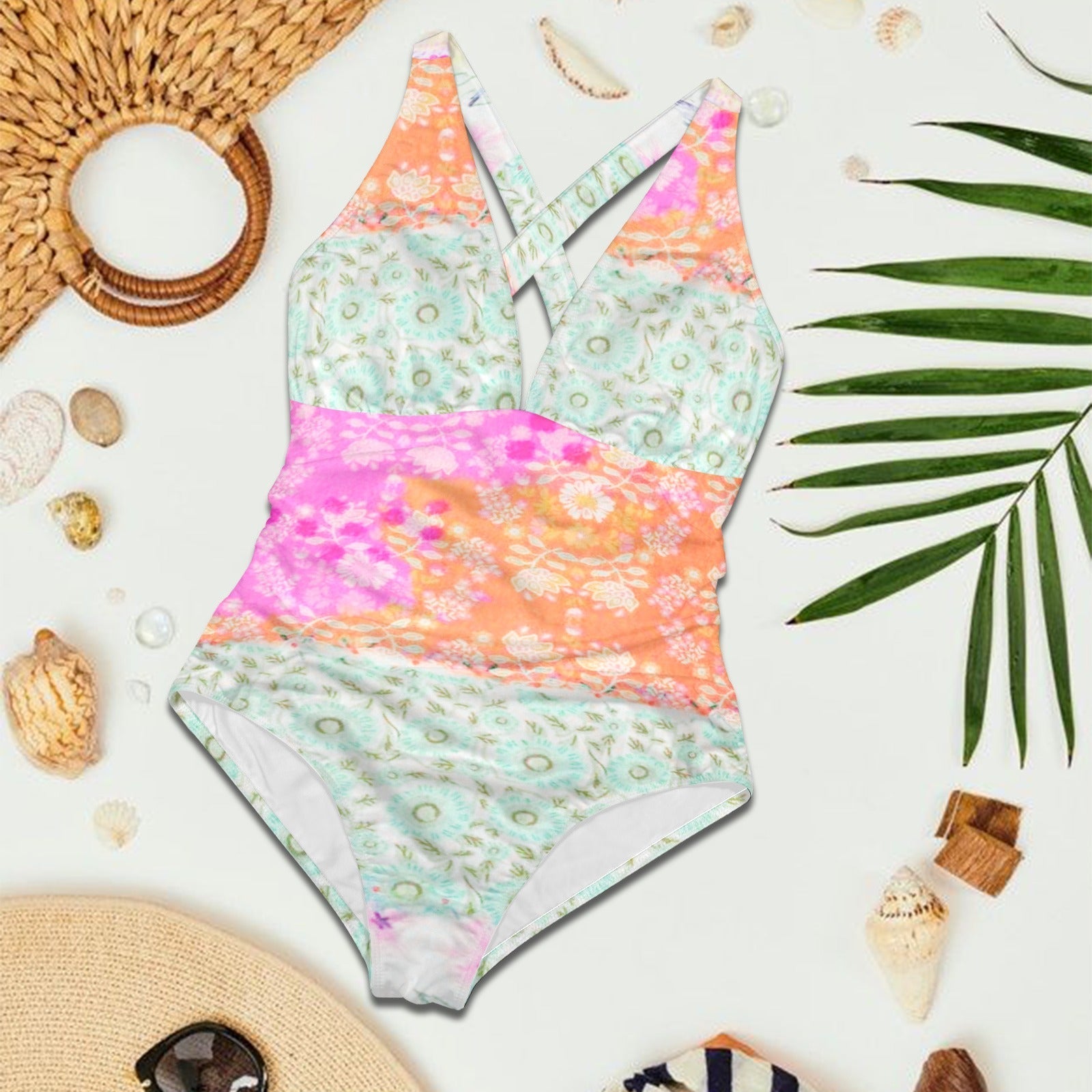 All Over Prints - Boho Eco Women's One Piece Swimsuit One Of a Kind Custom Designed Unique Bohemian Vintage Inspired Light Colors Patch Work - Boho Eco Boutique™ - Boho Eco Boutique™ - SF07024697226508426 - V2066 - Boho Eco Women's One Piece Swimsuit One Of a Kind Custom Designed Unique Bohemian Vintage Inspired Light Colors Patch Work - S - 