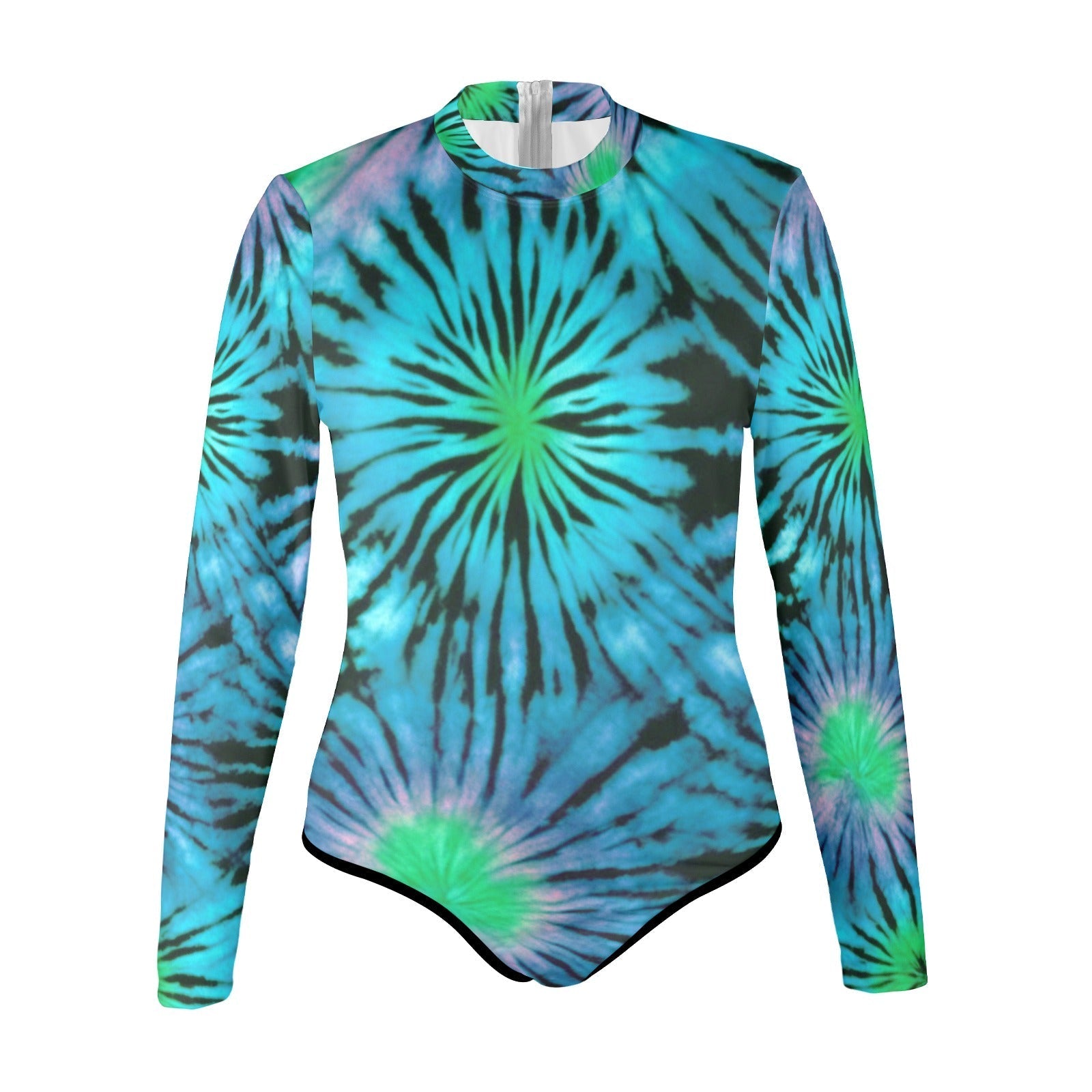 All Over Prints - Boho Eco Women's One Piece Swimsuit One Of a Kind Custom Designed Unique Bohemian Fun Bold Tie - Dye Long Sleeve One Piece - Boho Eco Boutique™ - Boho Eco Boutique™ - SF07024917620142175 - V4201 - white - S - 