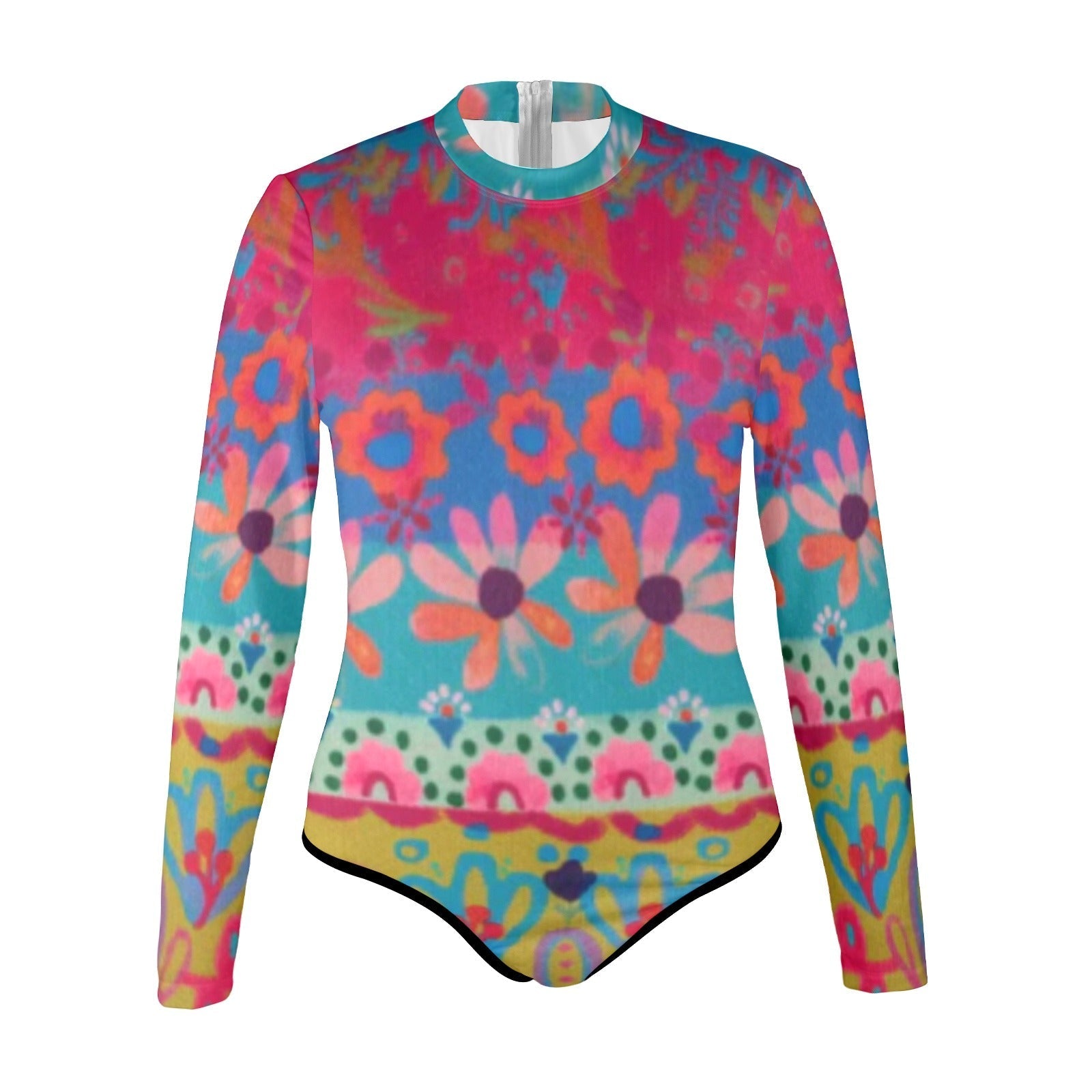 All Over Prints - Boho Eco Women's One Piece Swimsuit One Of a Kind Custom Designed Unique Bohemian Fun Bold Vintage Inspired Floral Long Sleeve One Piece - Boho Eco Boutique™ - Boho Eco Boutique™ - SF07024856793525797 - V4201 - white - S - 