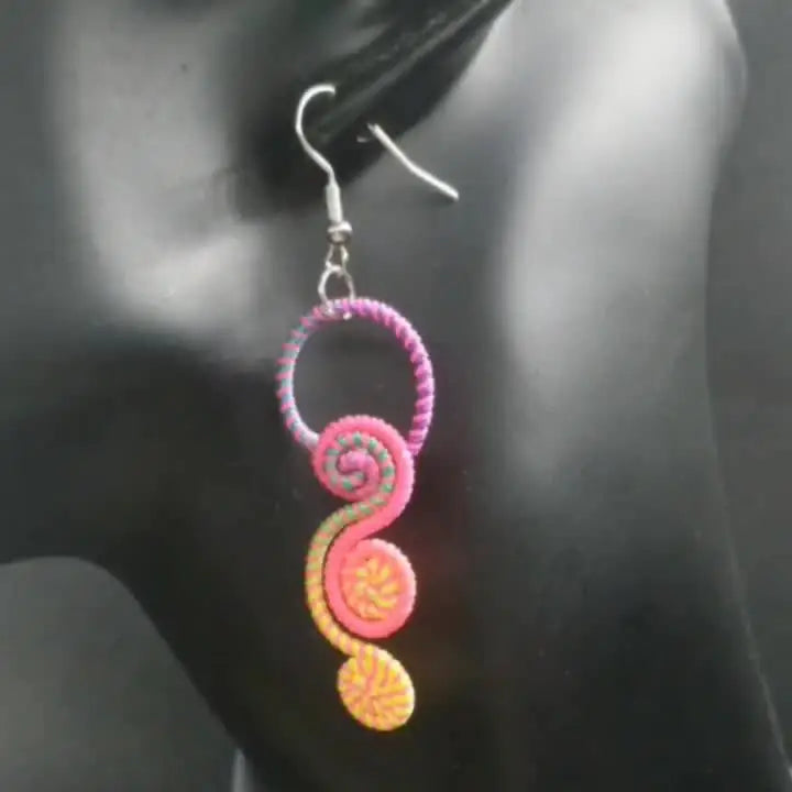 Boho Hand-Woven Cloud-Shaped Pendant Earrings - Polyester Twisted Spiral Dangle Perfect for Everyday & Holiday Wear