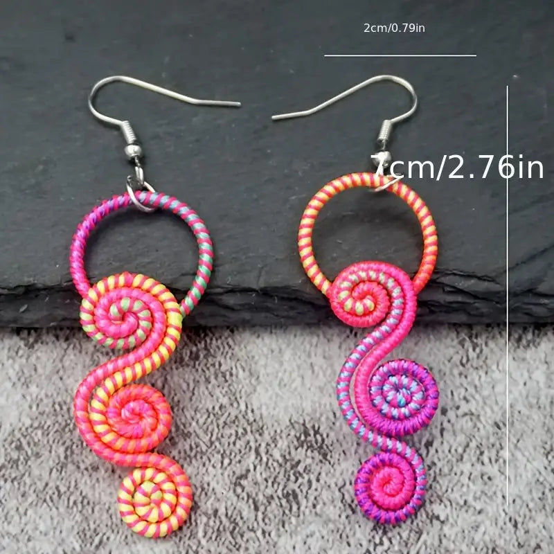 Boho Hand-Woven Cloud-Shaped Pendant Earrings - Polyester Twisted Spiral Dangle Perfect for Everyday & Holiday Wear