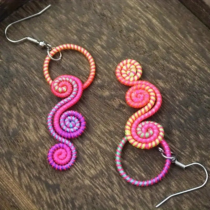 Boho Hand-Woven Cloud-Shaped Pendant Earrings - Polyester Twisted Spiral Dangle Perfect for Everyday & Holiday Wear