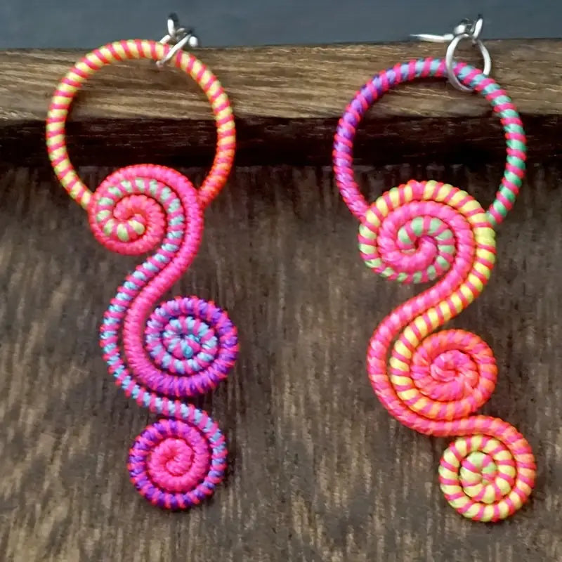 Boho Hand-Woven Cloud-Shaped Pendant Earrings - Polyester Twisted Spiral Dangle Perfect for Everyday & Holiday Wear