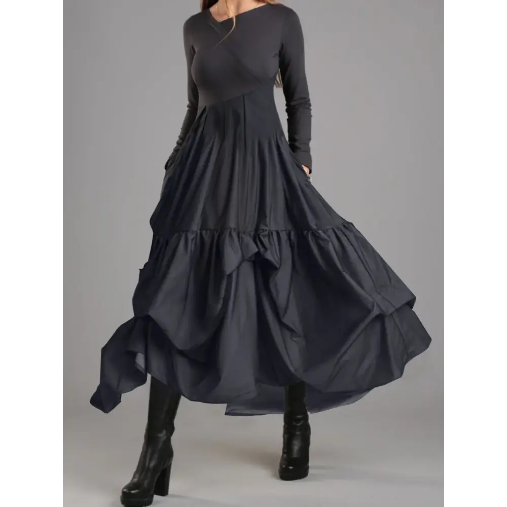 Boho Vintage Inspired Loose Surplice Neck Ruffle Hem Flared Dress Perfect for Winter Parties Casual Wear - customized