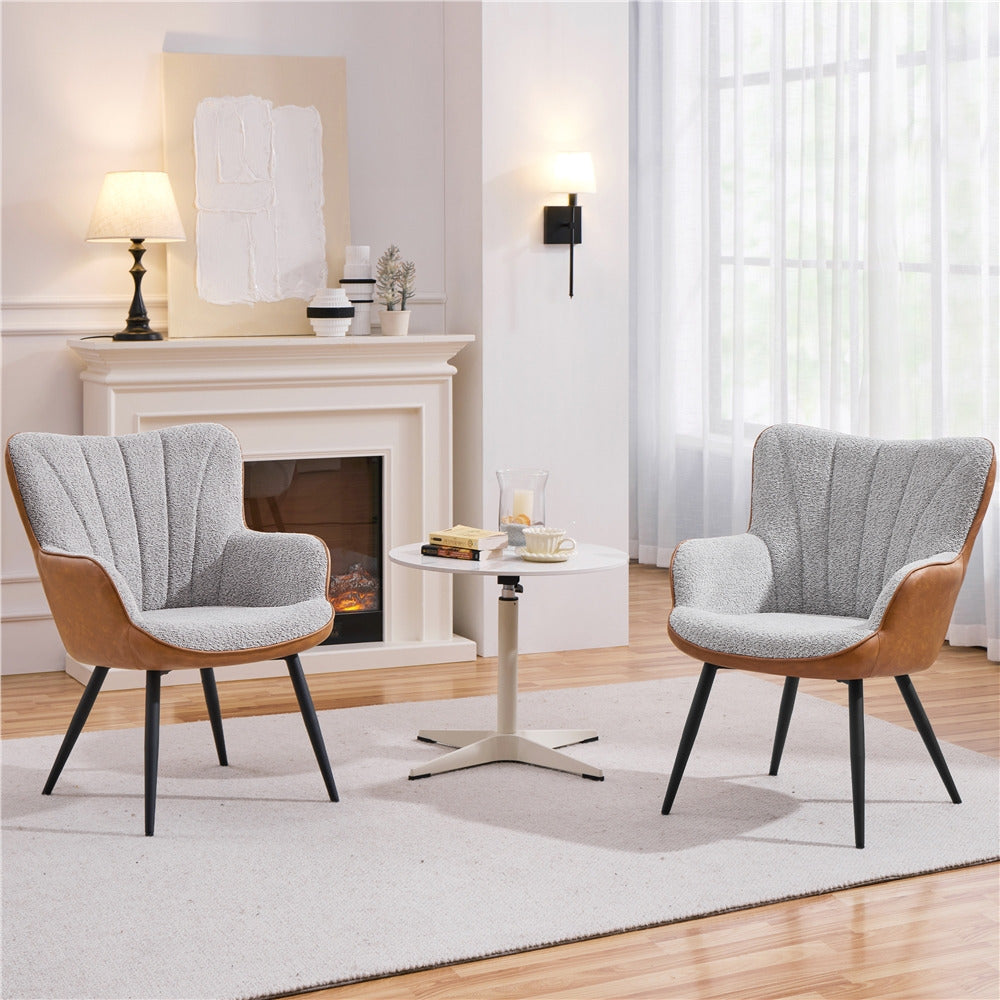 Modern Upholstered Accent Chair - Fabric & Faux Armchair with Curved Back and Metal Legs for Living Room or Bedroom