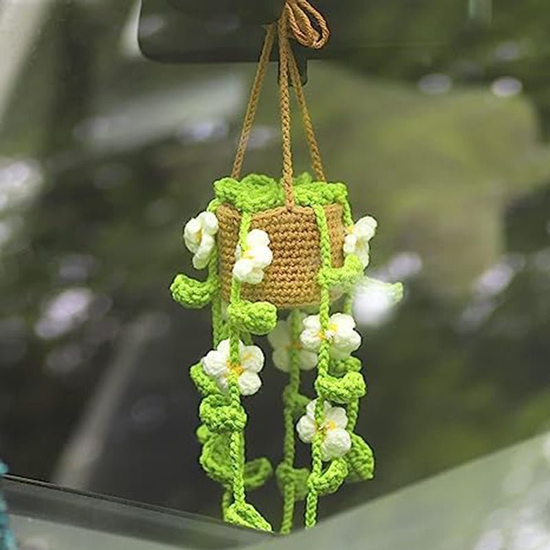 customized - Center Console Accessories, Cute Woven Plants Crochet Rear View Mirror Accessories, Handmade Car Mirror Hanging Ornament, Best Gifts For Drivers - Boho Eco Boutique™ - customized - Boho Eco Boutique™ - White Flower - 