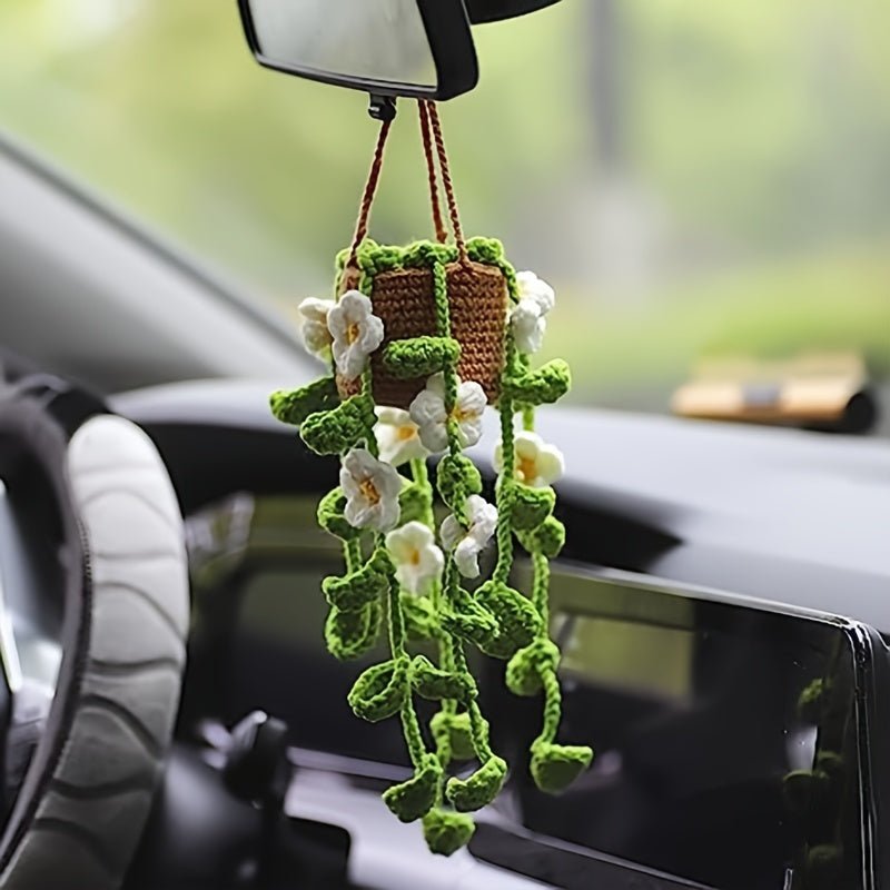 customized - Center Console Accessories, Cute Woven Plants Crochet Rear View Mirror Accessories, Handmade Car Mirror Hanging Ornament, Best Gifts For Drivers - Boho Eco Boutique™ - customized - Boho Eco Boutique™ - White Flower - 
