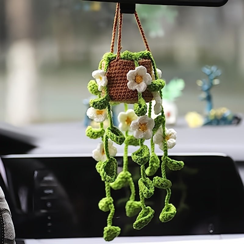 customized - Center Console Accessories, Cute Woven Plants Crochet Rear View Mirror Accessories, Handmade Car Mirror Hanging Ornament, Best Gifts For Drivers - Boho Eco Boutique™ - customized - Boho Eco Boutique™ - White Flower - 