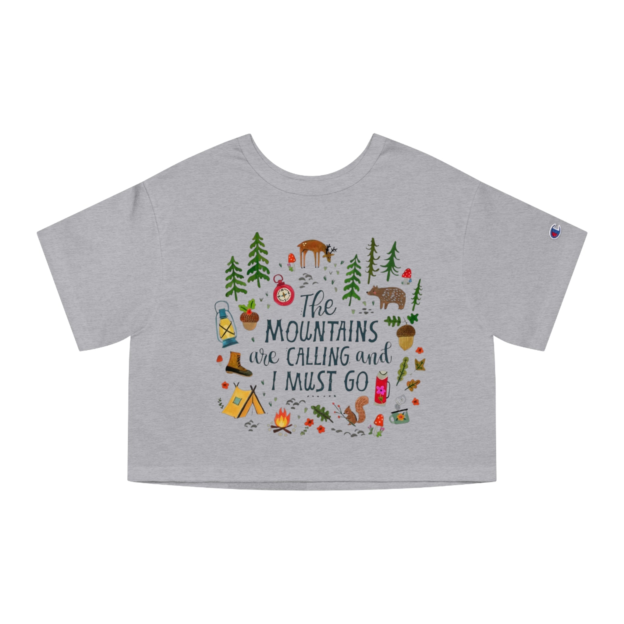 T-Shirt - Champion Women's Heritage Cropped Boho Eco T-Shirt For Camping - Boho Eco Boutique™ - T-Shirt - Boho Eco Boutique™ - Oxford Grey - XS - 