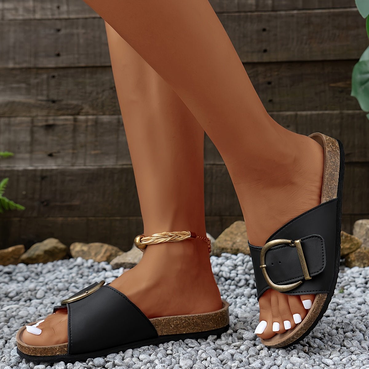 accessories - Chic Buckle Strap Slide Sandals - Comfortable, Lightweight, Open - Toe, Casual Summer Shoes with Flat Heel, Soft Insole, and Breathable Design for Women - Boho Eco Boutique™ - accessories - Boho Eco Boutique™ - White - 6 - 