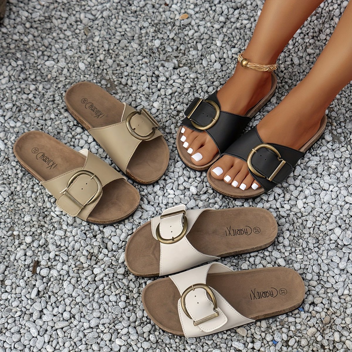 accessories - Chic Buckle Strap Slide Sandals - Comfortable, Lightweight, Open - Toe, Casual Summer Shoes with Flat Heel, Soft Insole, and Breathable Design for Women - Boho Eco Boutique™ - accessories - Boho Eco Boutique™ - White - 6 - 