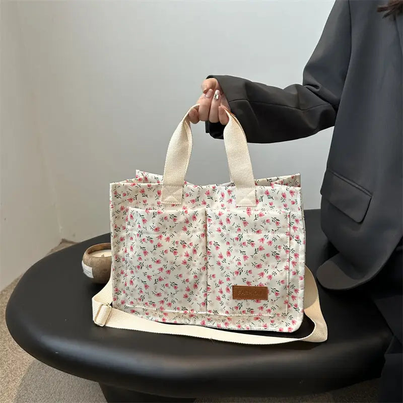 Chic Floral Nylon Tote Bag - Multi-Pocket Crossbody Shoulder Handbag with Magnetic Closure for Women - tote bag