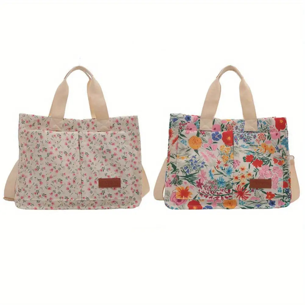 Chic Floral Nylon Tote Bag - Multi-Pocket Crossbody Shoulder Handbag with Magnetic Closure for Women - tote bag