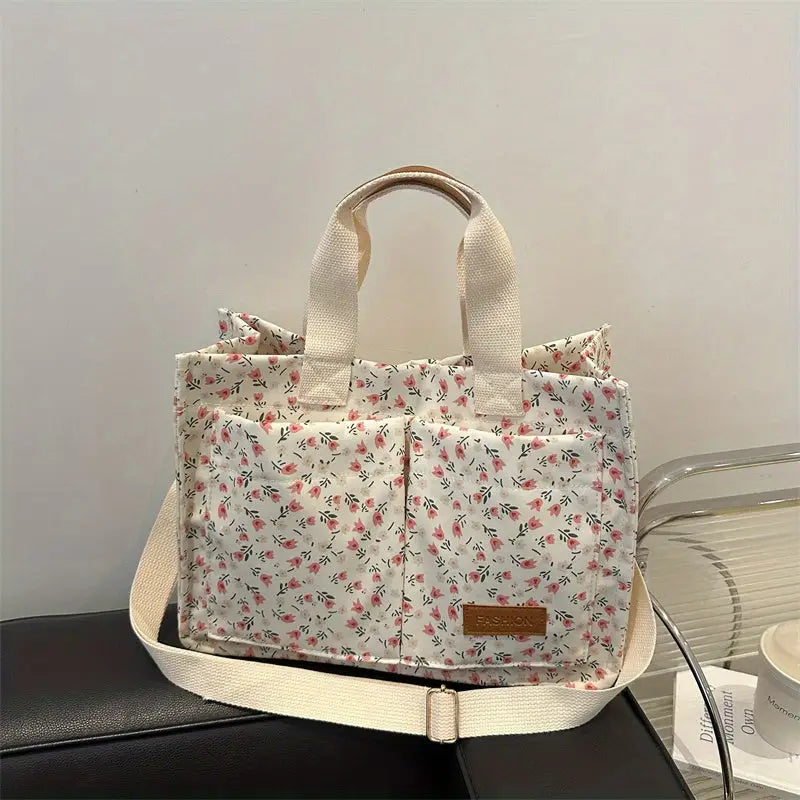 Chic Floral Nylon Tote Bag - Multi-Pocket Crossbody Shoulder Handbag with Magnetic Closure for Women - tote bag