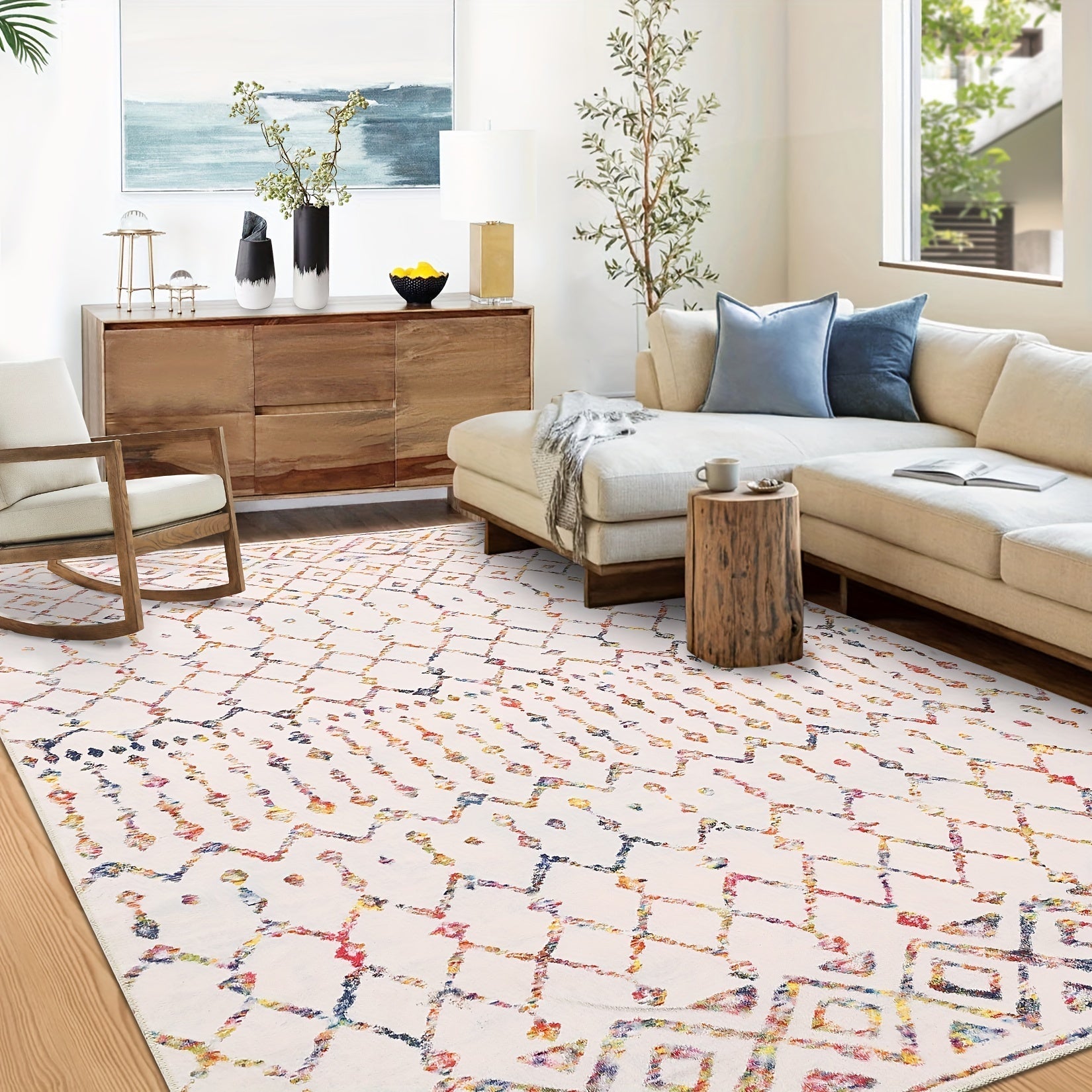 customized - Colorful Geometric Boho Moroccan Machine Washable Area Rug - Boho Eco Boutique™ - customized - Boho Eco Boutique™ - 96*120in/244*305cm - 