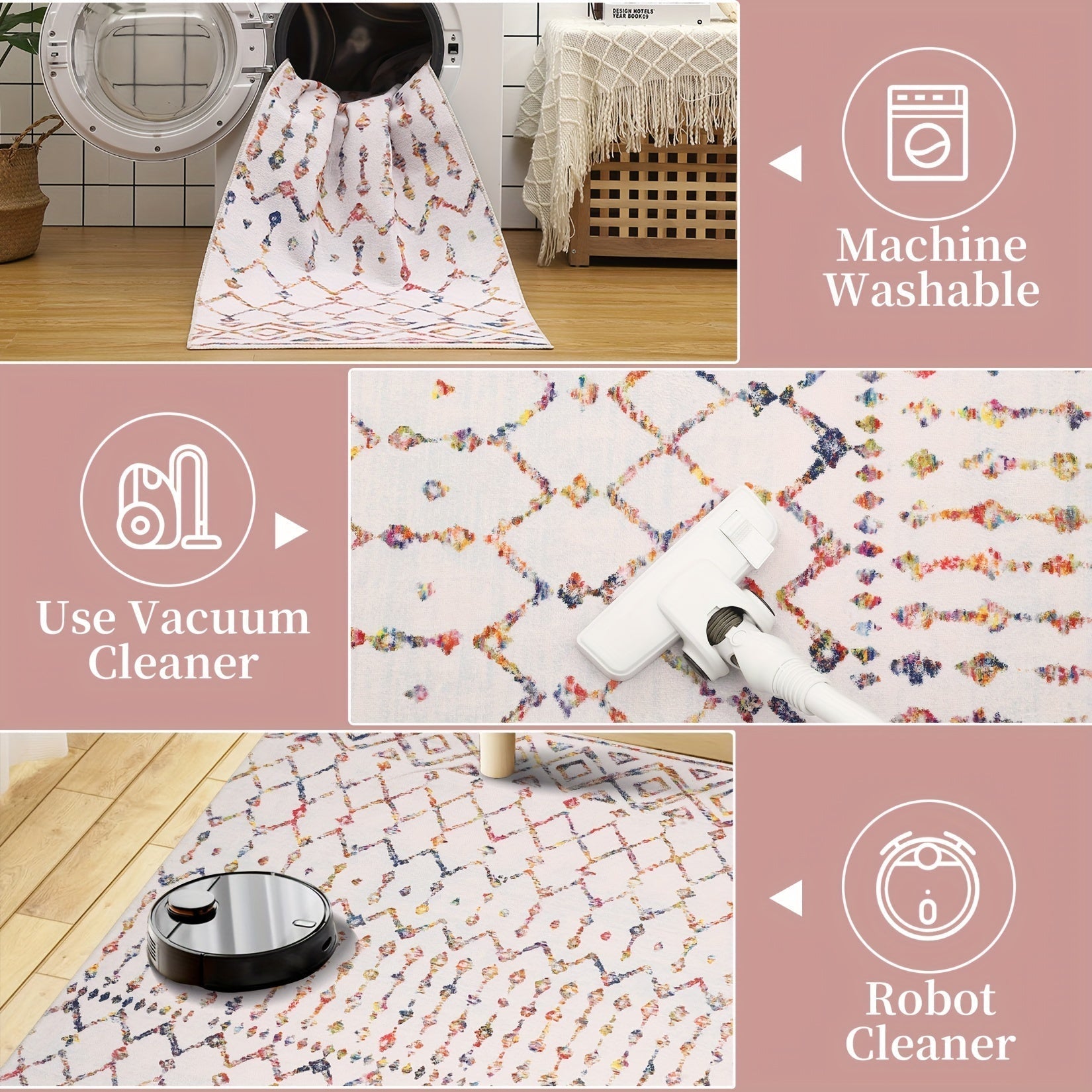 customized - Colorful Geometric Boho Moroccan Machine Washable Area Rug - Boho Eco Boutique™ - customized - Boho Eco Boutique™ - 24*72in/61*183cm - 