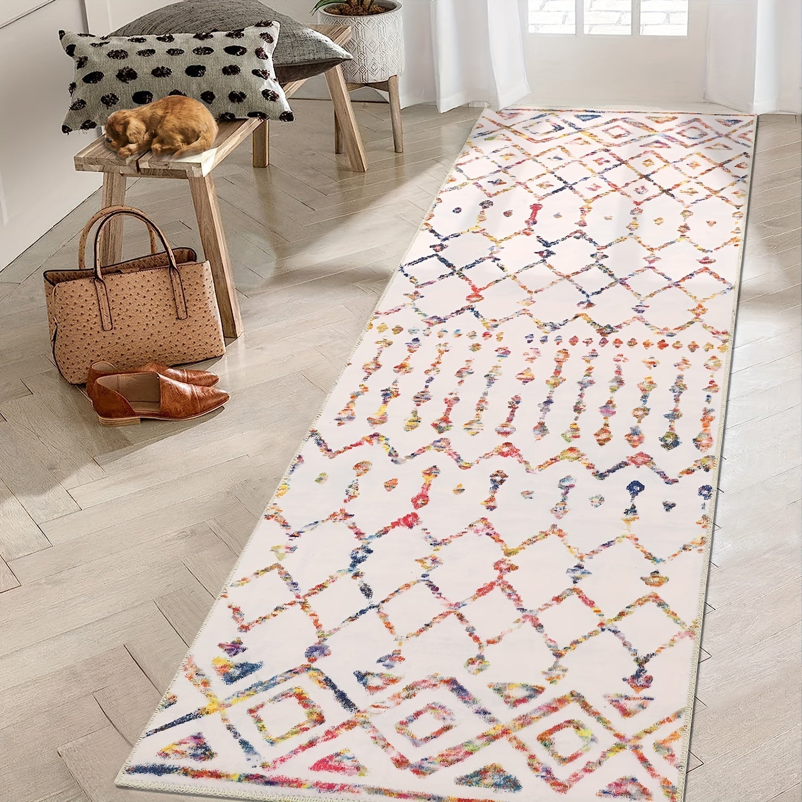 customized - Colorful Geometric Boho Moroccan Machine Washable Area Rug - Boho Eco Boutique™ - customized - Boho Eco Boutique™ - 24*72in/61*183cm - 