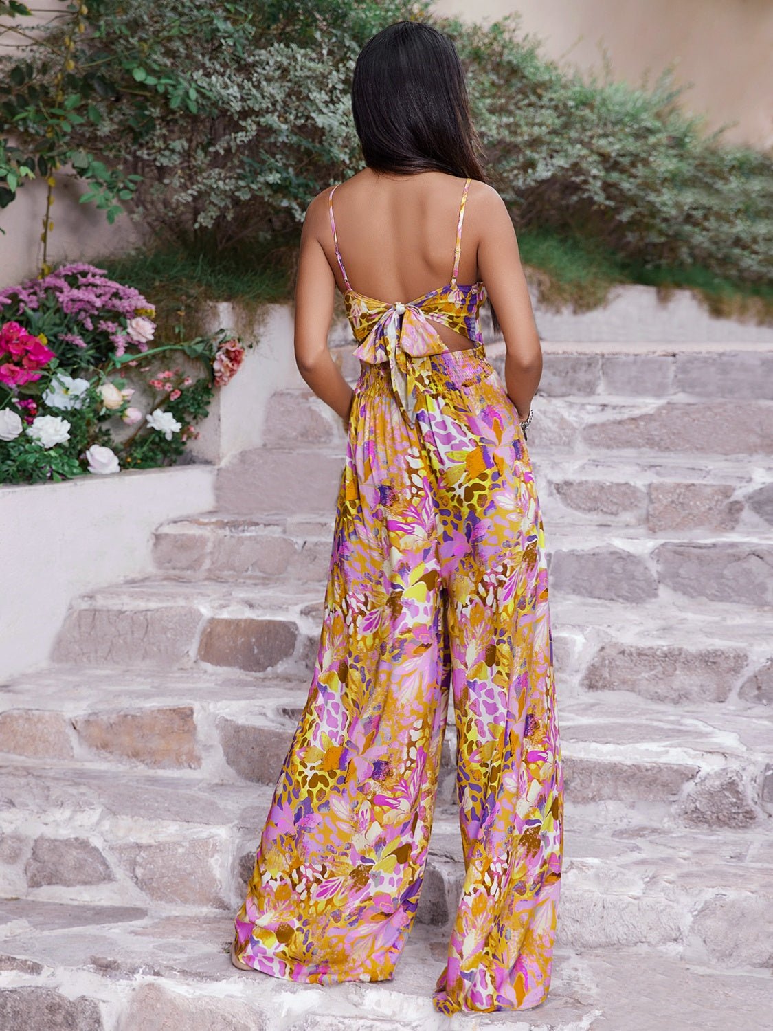 customized - Cutout Printed Spaghetti Strap Jumpsuit - Trendy & Comfortable, Boho Chic Fashion - Boho Eco Boutique™ - Boho Eco Boutique™ - 100100480901398 - Multicolor - S - 