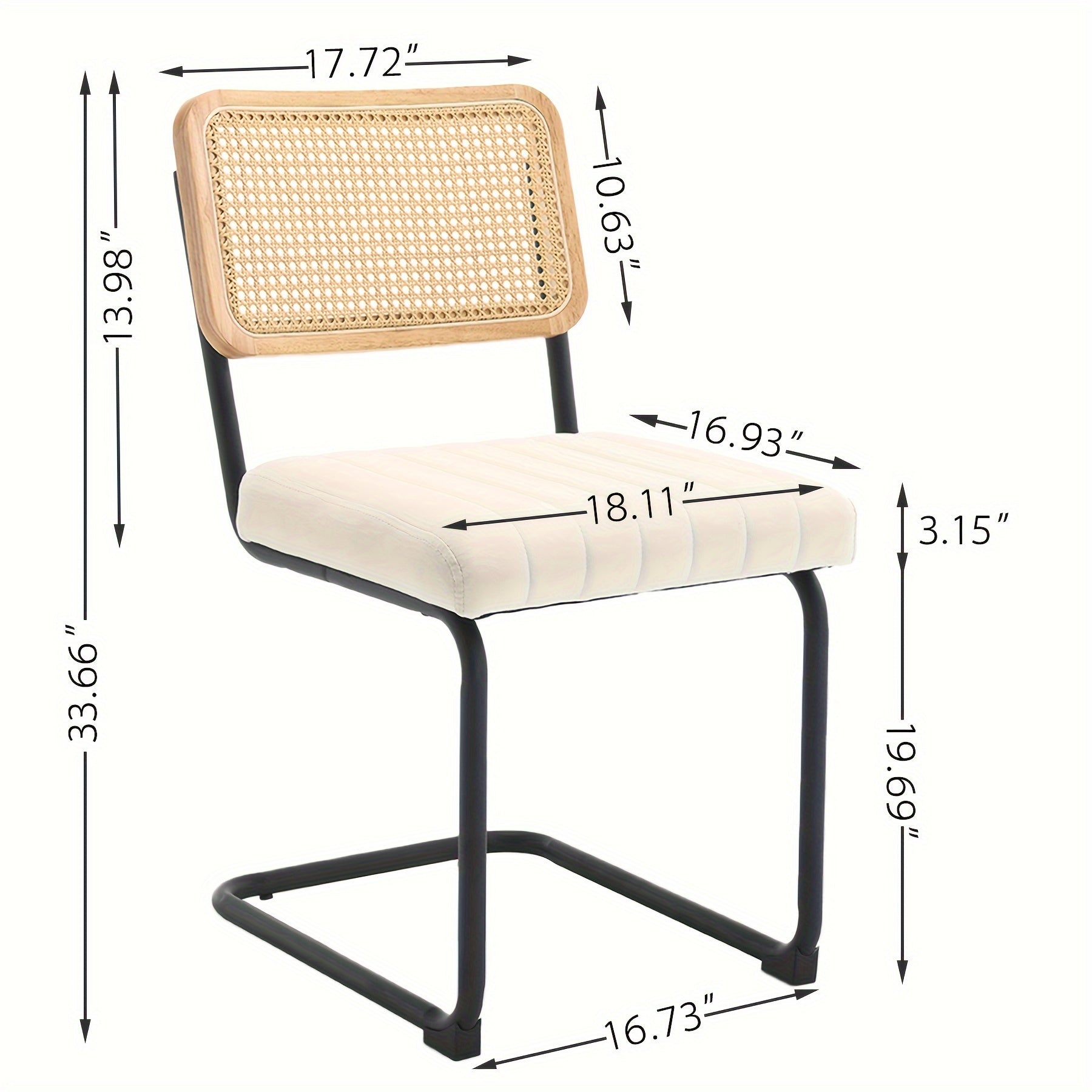 Set of 2 Dining Chairs - Yellow Upholstered Kitchen Chairs with Rattan Backrest, Wooden Basket Design & Black Metal Legs
