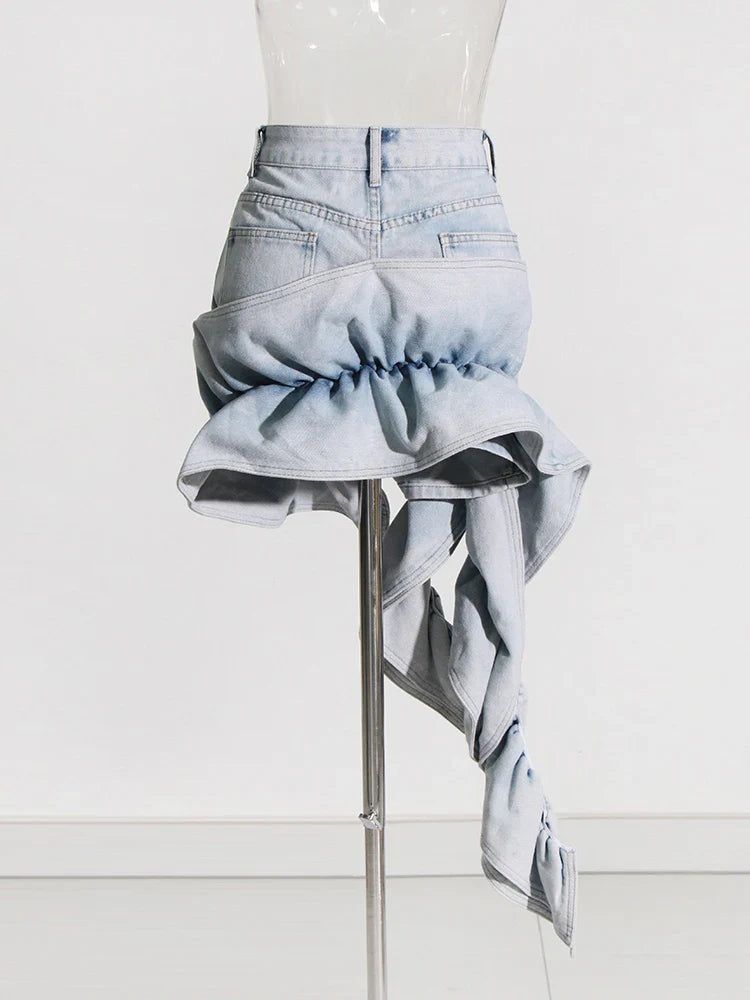 Denim Skirts for Women - High Waist Patchwork Ruffles Irregular Slimming Skirt - Fashionable & Trendy - Mini Skirt