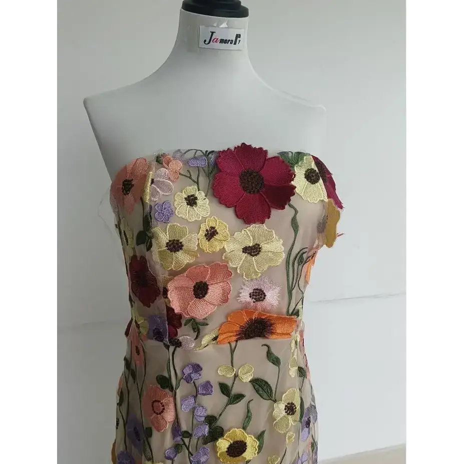 Designer 3D Flower Embroidery Lace Evening Holiday Prom Dress Women Formal Occasion Bodycon Long Sleeve Midi Party