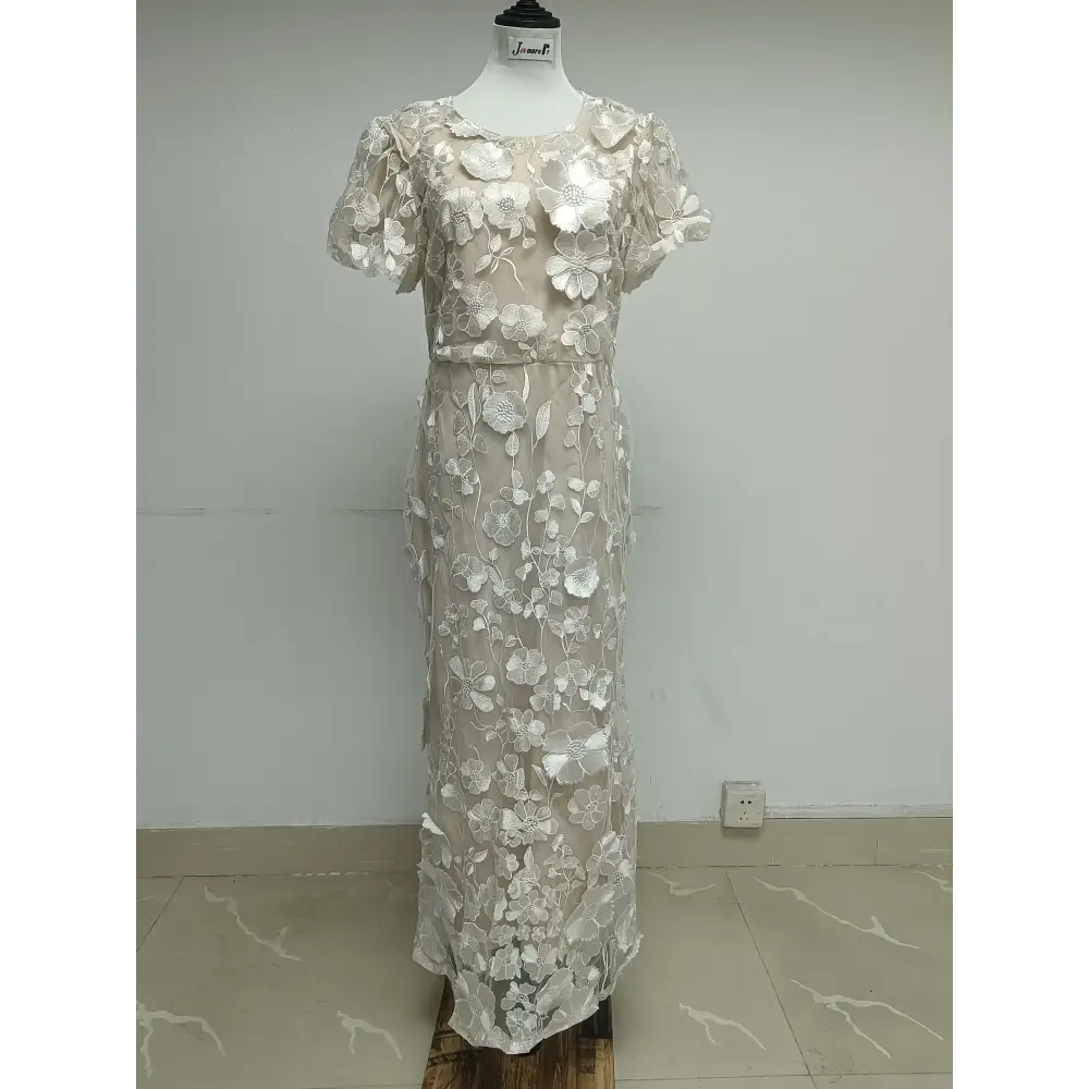 Designer 3D Flower Embroidery Lace Evening Holiday Prom Dress Women Formal Occasion Bodycon Long Sleeve Midi Party