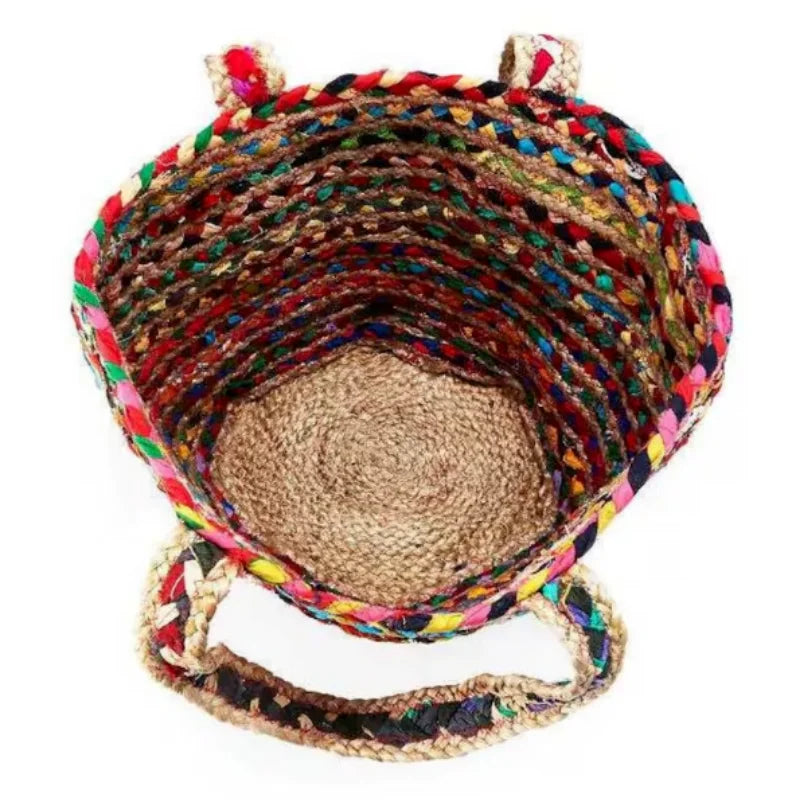 Eco-Friendly Handmade Jute Cotton Braided Beach Tote Bag with Wide Storage Space – Woven Handbag for Travel and Packing