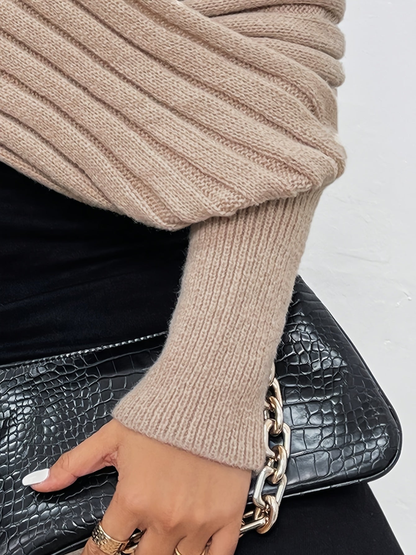 Elegant Off-Shoulder Cross Neck Sweater – Chic Long Sleeve Knit Pullover - Sweaters