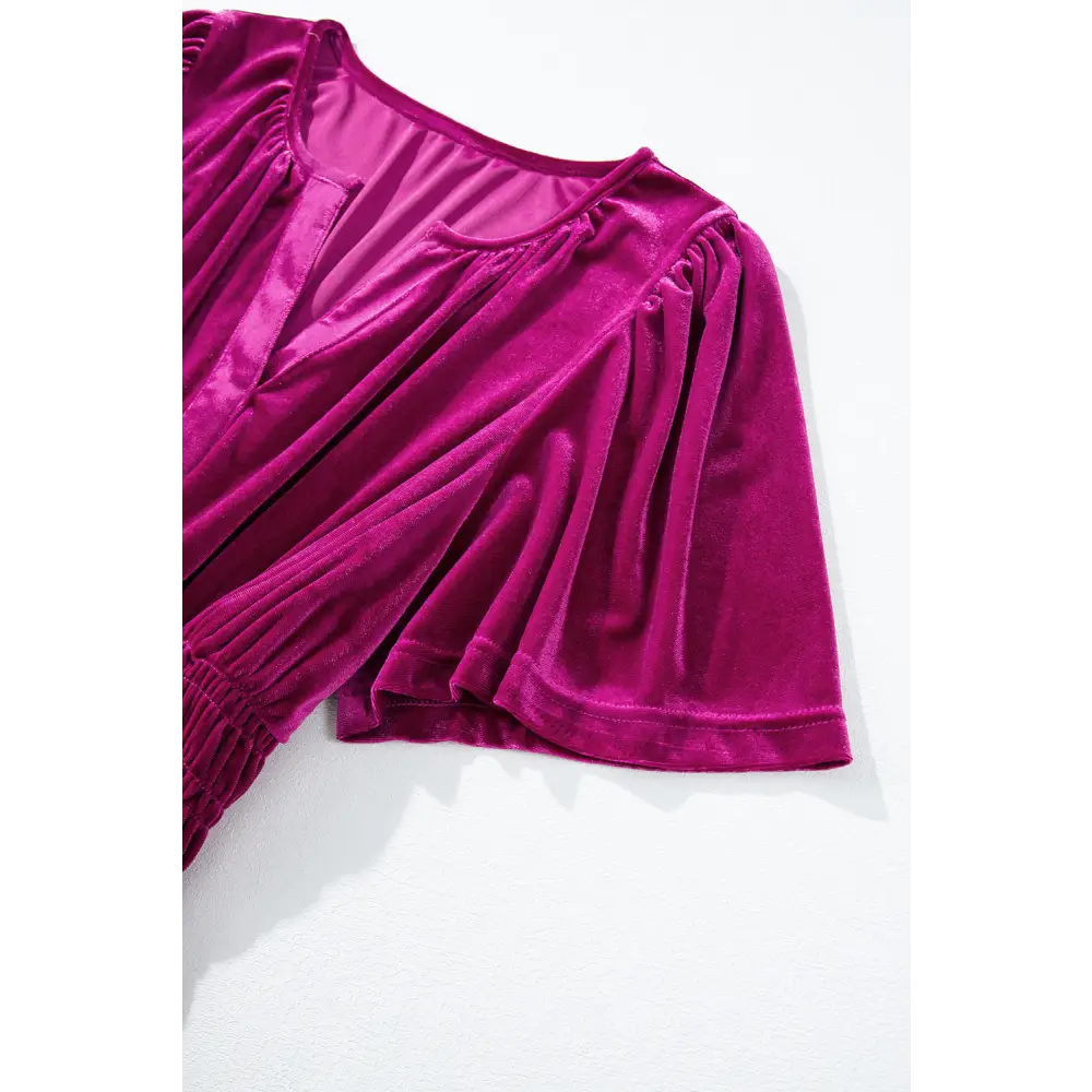 Evergreen Velvet Maxi Dress with Puff Short Sleeves and Smocked Waist - Elegant Tiered Design for Formal Events