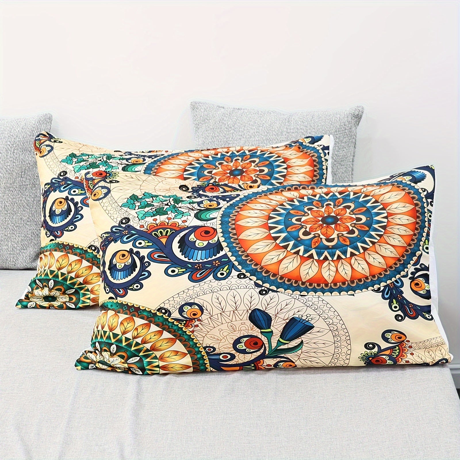 3-Piece Bohemian Duvet Cover Set - Vintage Floral Indian Mandala Printed Bedding with 2 Pillowcases, Hippie Bedroom Decor (No Filler)