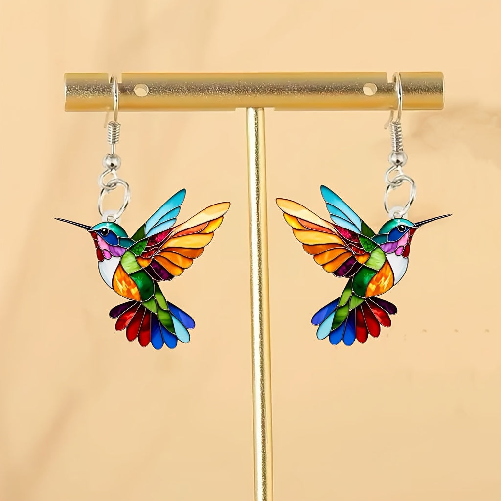 Handmade Boho-Chic Acrylic Hummingbird Earrings – Vibrant, Colorful & Perfect for Every Occasion