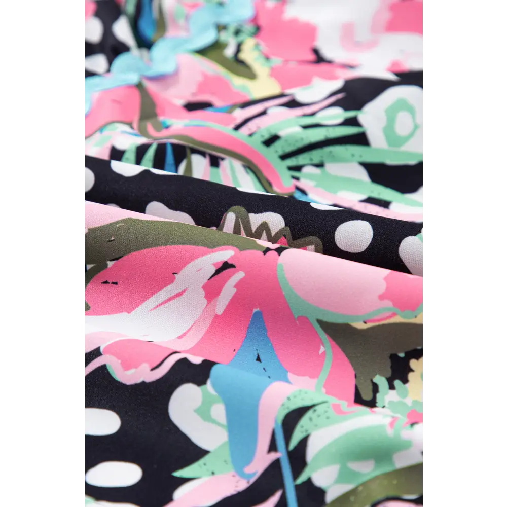 Feminine Pink Floral Print Mini Dress with Wavy Embellished V-Neck - Perfect for Spring Outings and Special Occasions