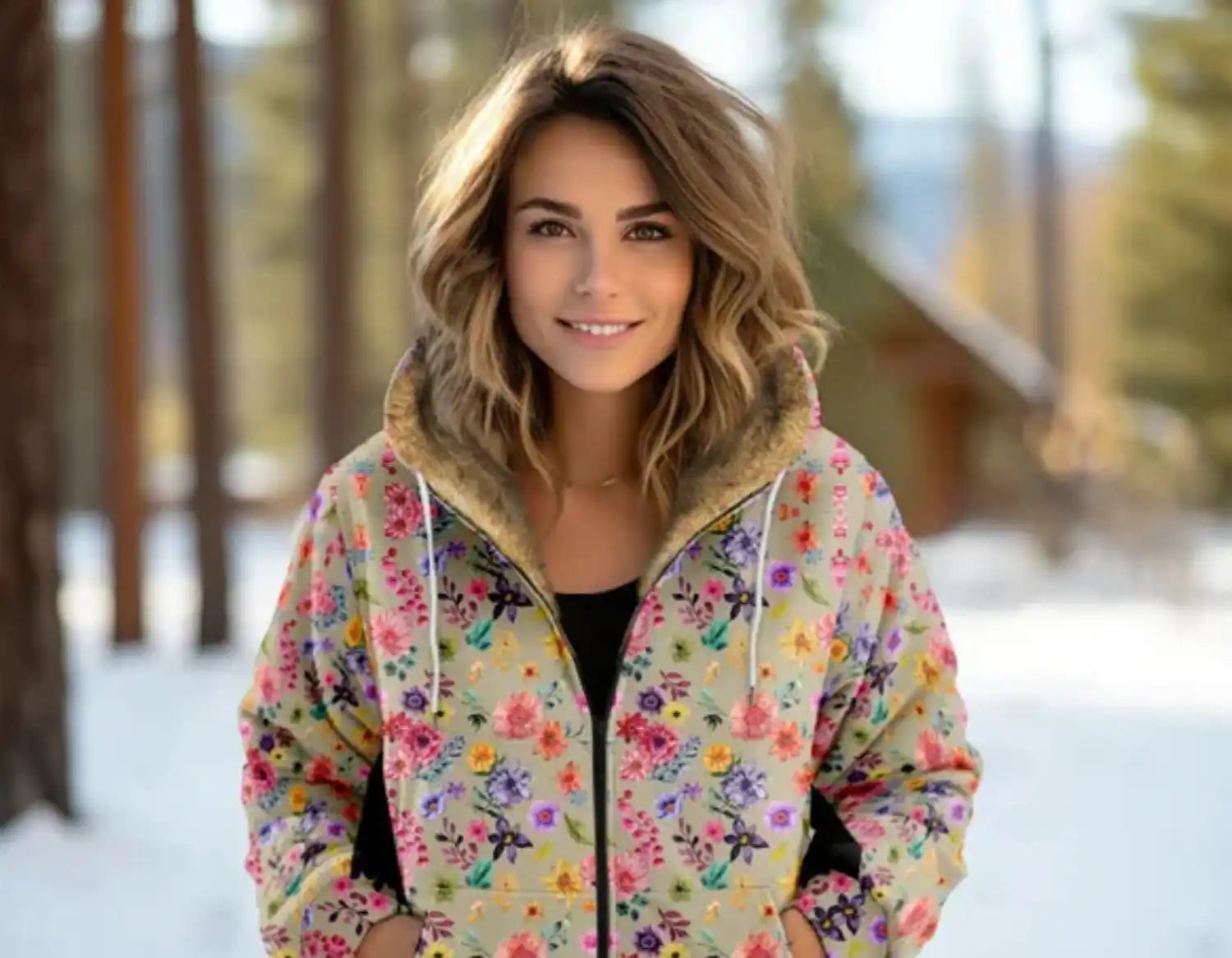 Floral hooded jacket.