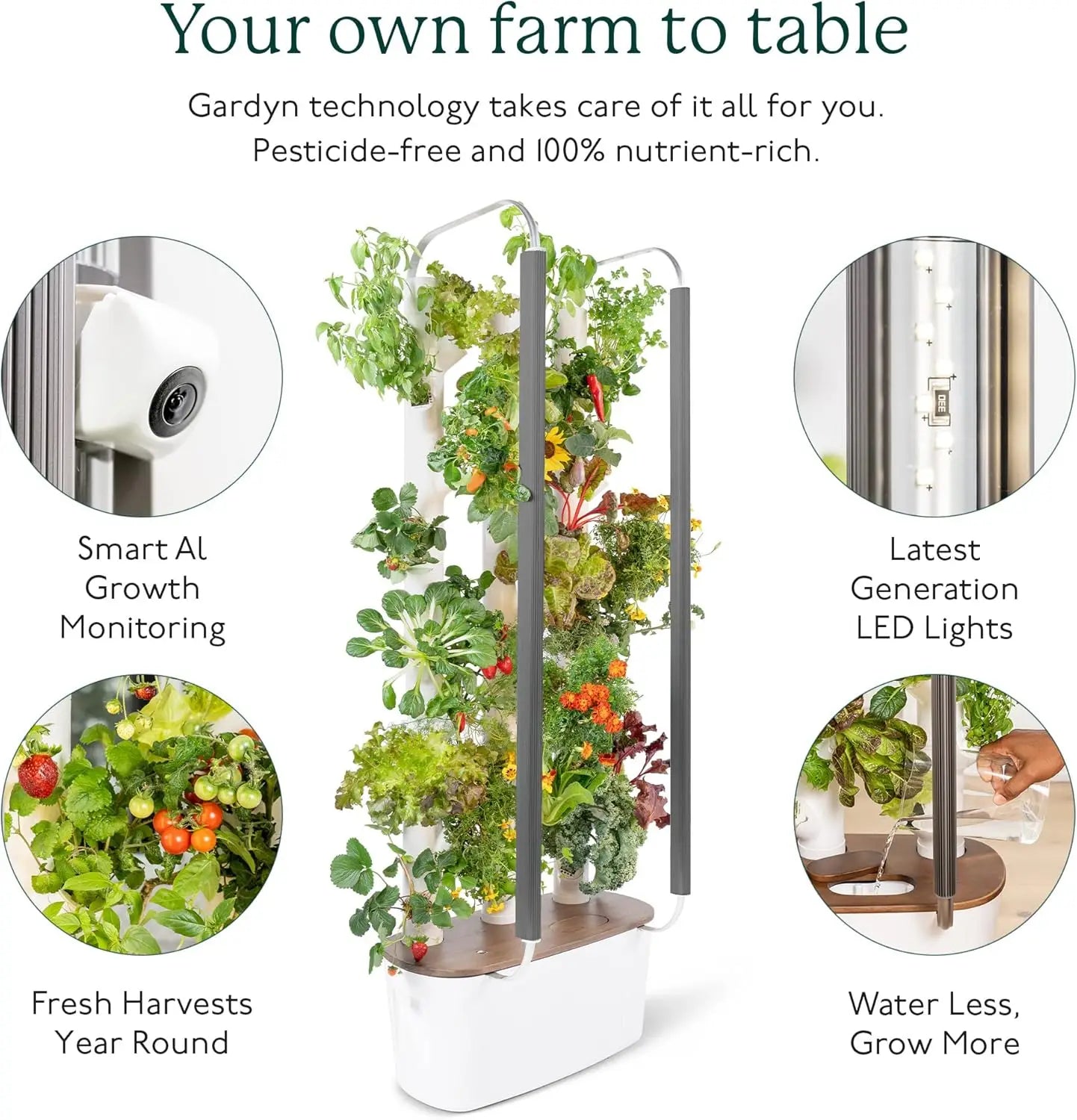 Gardyn 3.0 Hydroponics Growing System Kit | Vertical Indoor Garden Tower | Smart Herb Garden | Includes 30 Non-GMO