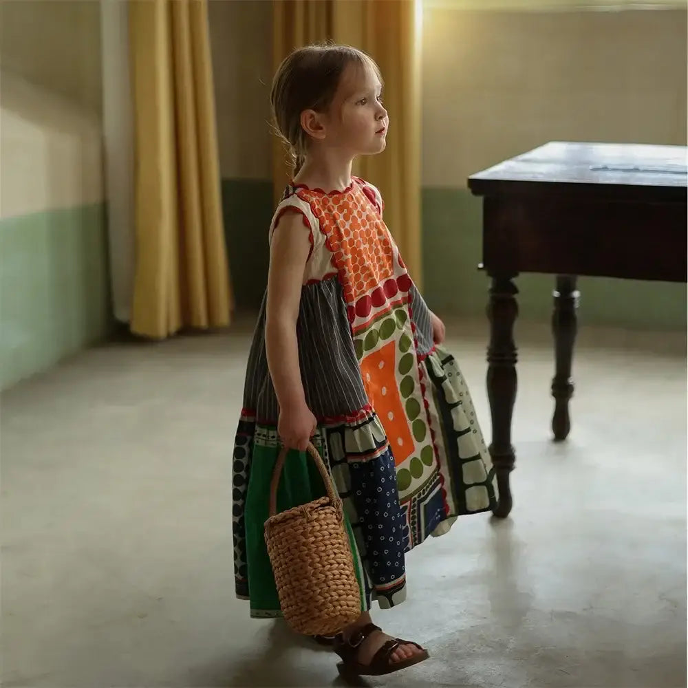 Girls Boho Patchwork Sleeveless Dress For 2-7 Years Summer Vintage Style Kids Clothing - customized