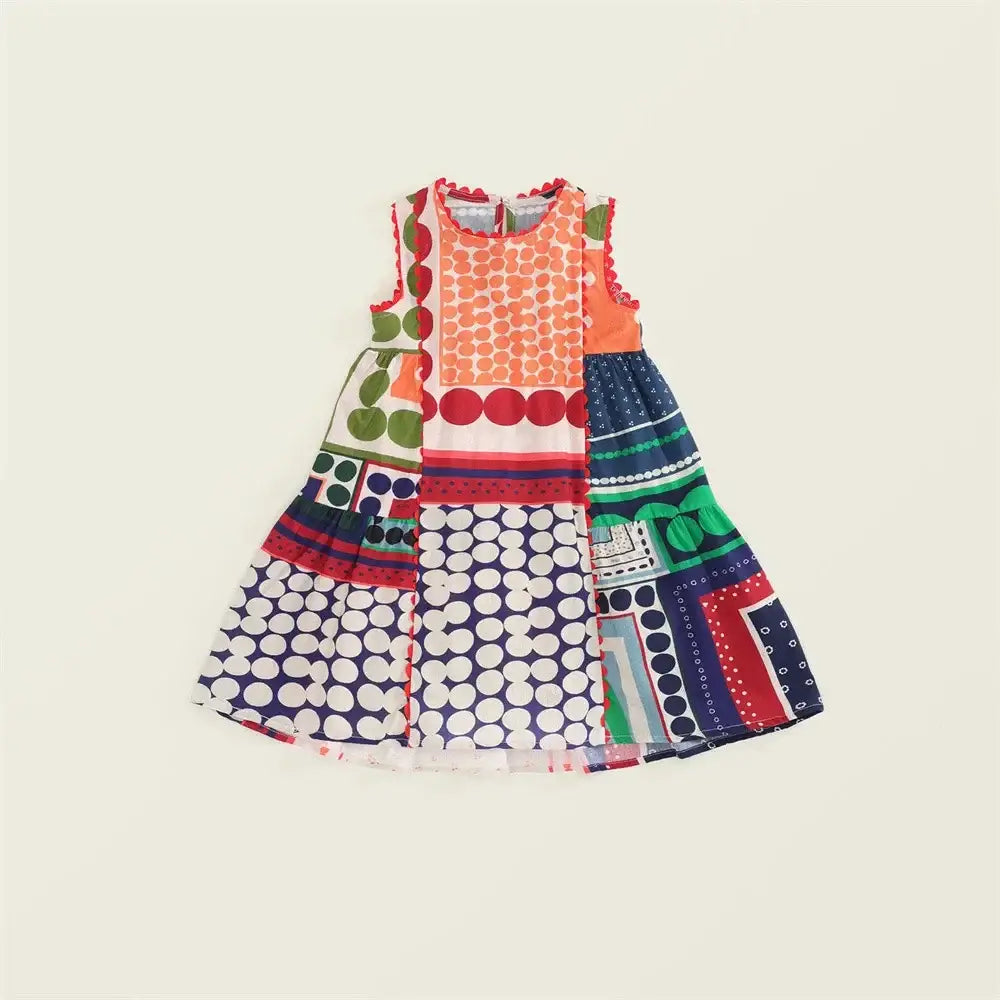 Girls Boho Patchwork Sleeveless Dress For 2-7 Years Summer Vintage Style Kids Clothing - customized