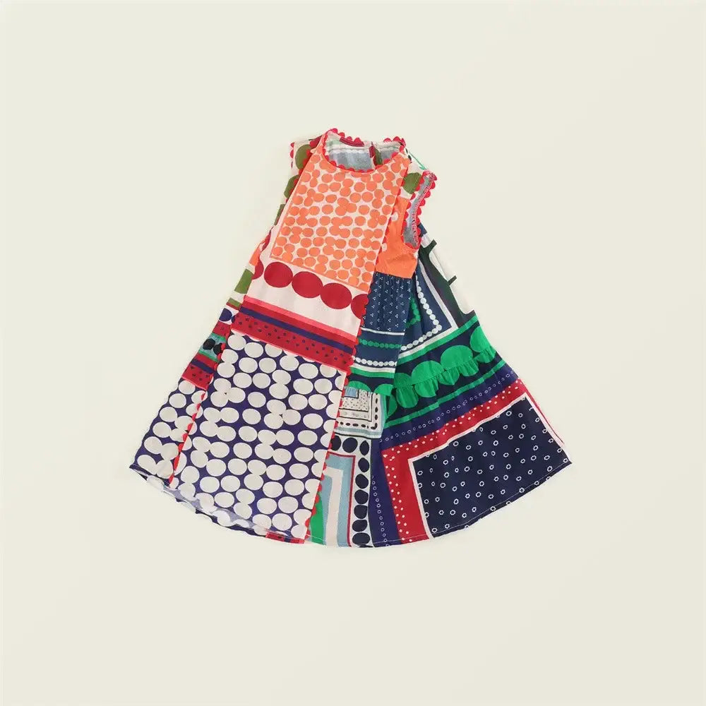 Girls Boho Patchwork Sleeveless Dress For 2-7 Years Summer Vintage Style Kids Clothing - customized