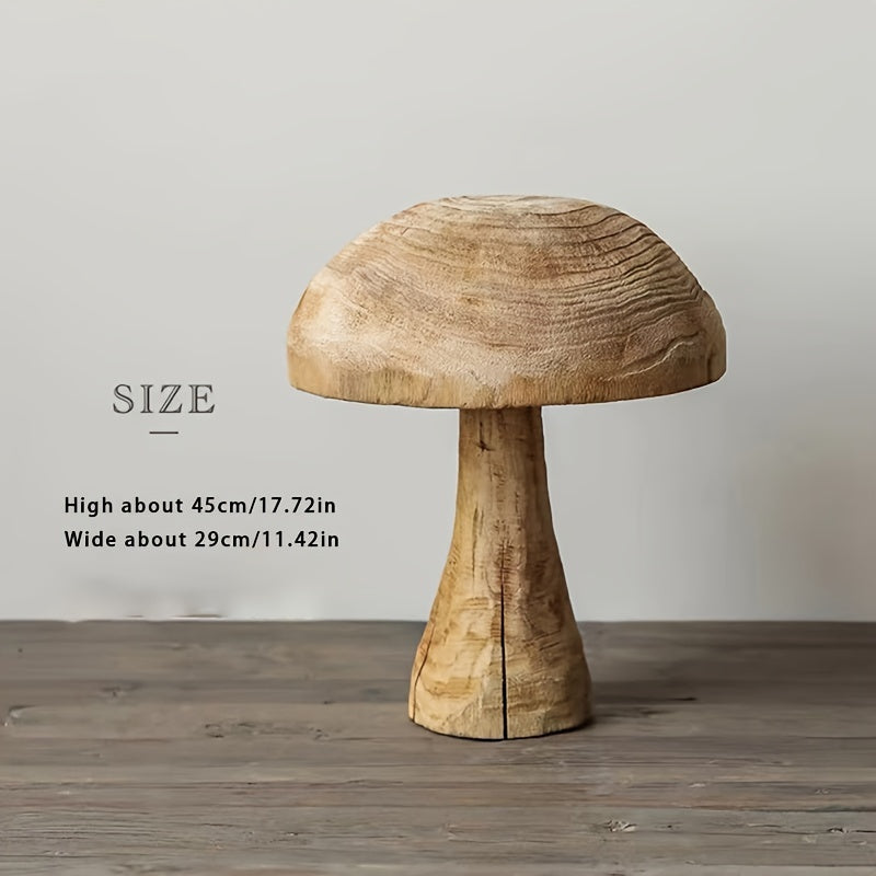 Hand-Carved Bohemian Wooden Mushroom – Large Charming Garden Accent Versatile Indoor/Outdoor Decor for Living Room &